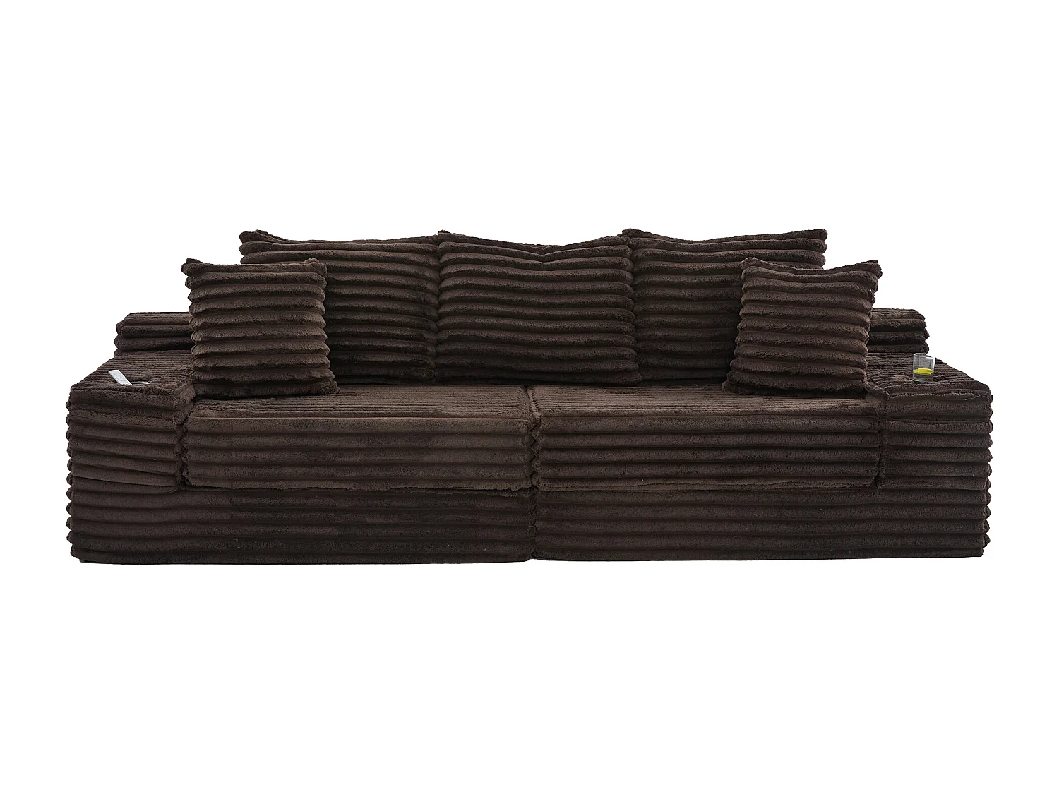Modulares 2-Sitzer-Sofa aus Cord – 107 x 38 x 34 cm – mit Kissen, Taschen und Getränkehaltern – Kaffeebraun