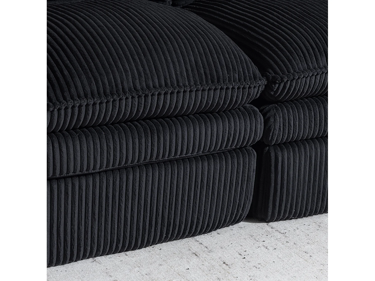 Modulares 2-Sitzer-Sofa aus Cord – 191 x 94 x 85 cm – mit 1 Hocker + Kissen + 2 Taschen – schwarz