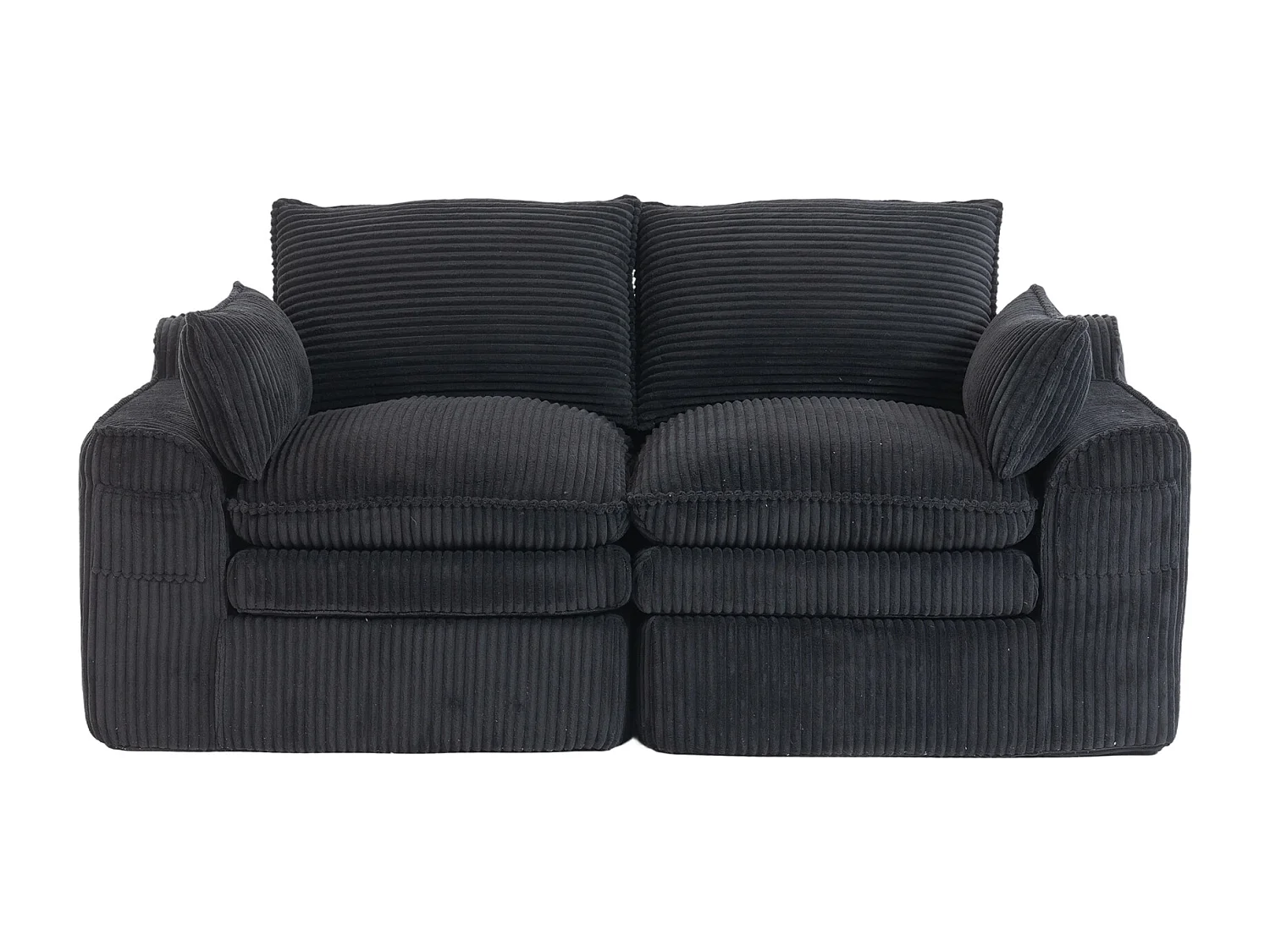 Modulares 2-Sitzer-Sofa aus Cord – 191 x 94 x 85 cm – mit 1 Hocker + Kissen + 2 Taschen – schwarz