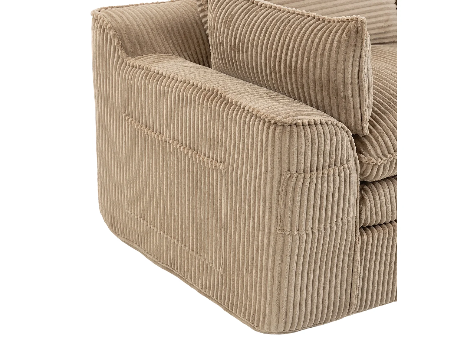 Sofá modular de 2 lugares em veludo cotelê - 191 x 94 x 85 cm - com 1 pufe + almofadas + 2 bolsos - cáqui