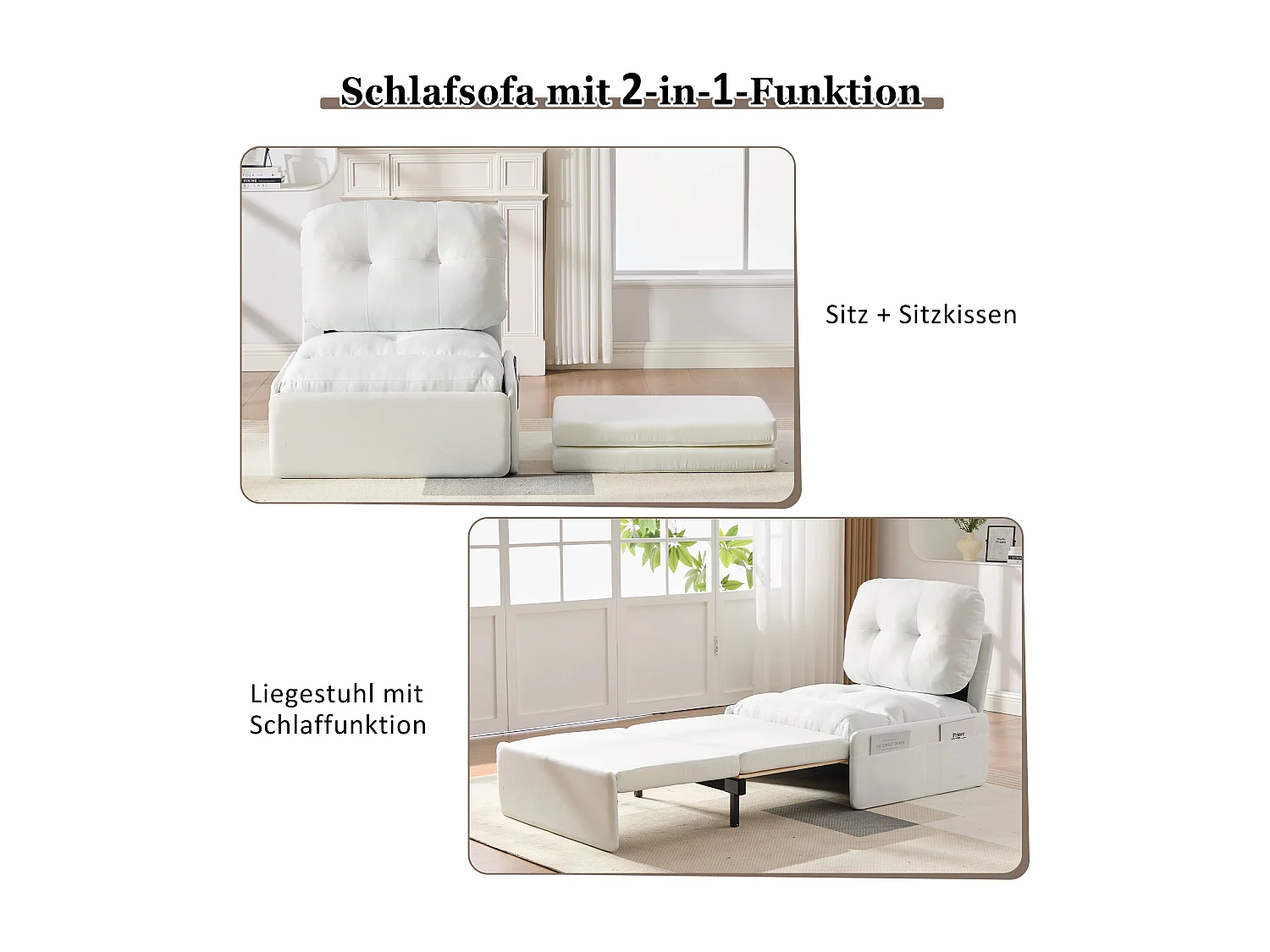 Canapé convertible moderne 2 en 1 - 195 x 81.5 x 90 cm - canapé-lit gigogne avec coussin - lin - blanc