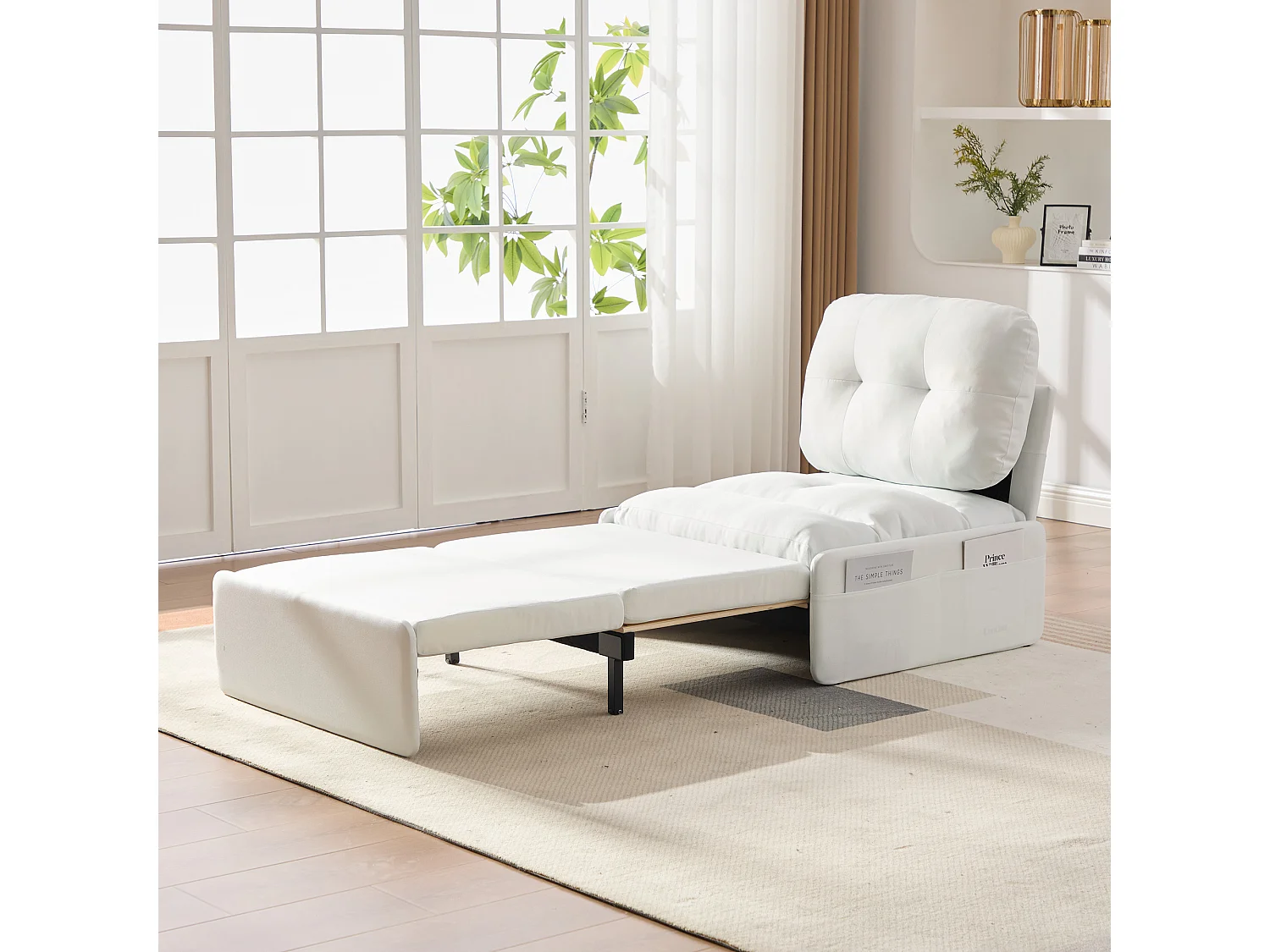 Canapé convertible moderne 2 en 1 - 195 x 81.5 x 90 cm - canapé-lit gigogne avec coussin - lin - blanc