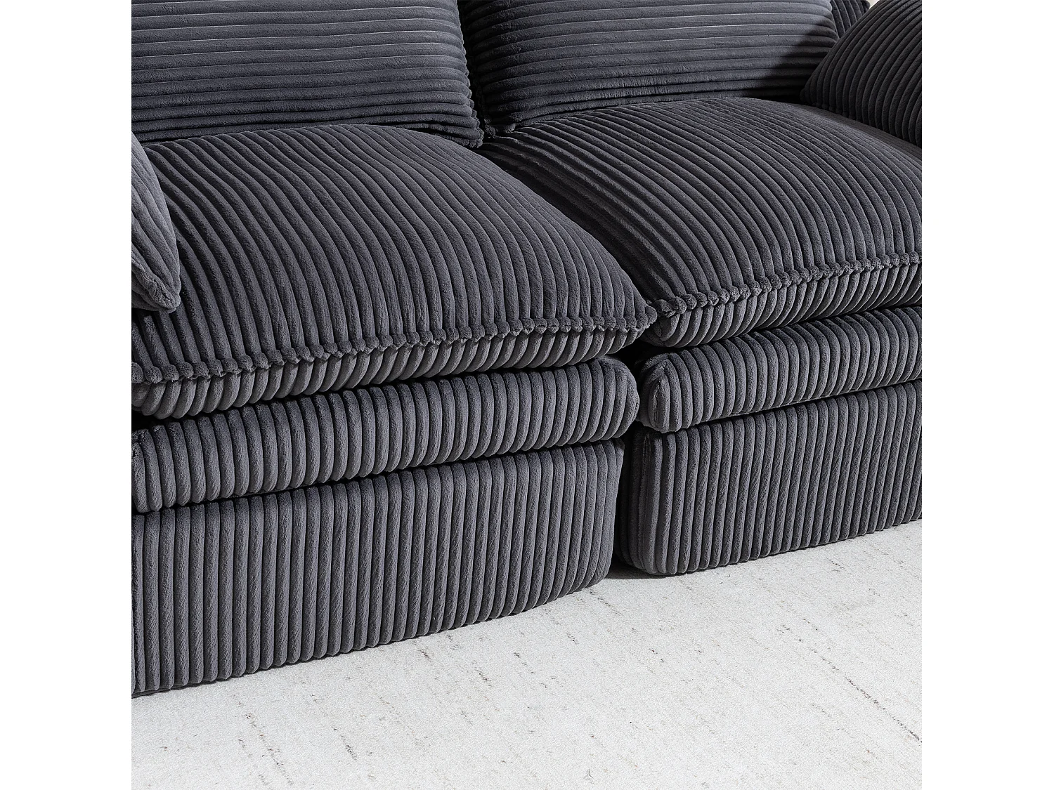 Modulaire 2-zitsbank van corduroy - 191 x 94 x 85 cm - met 1 poef + kussens + 2 opbergvakken - donkergrijs
