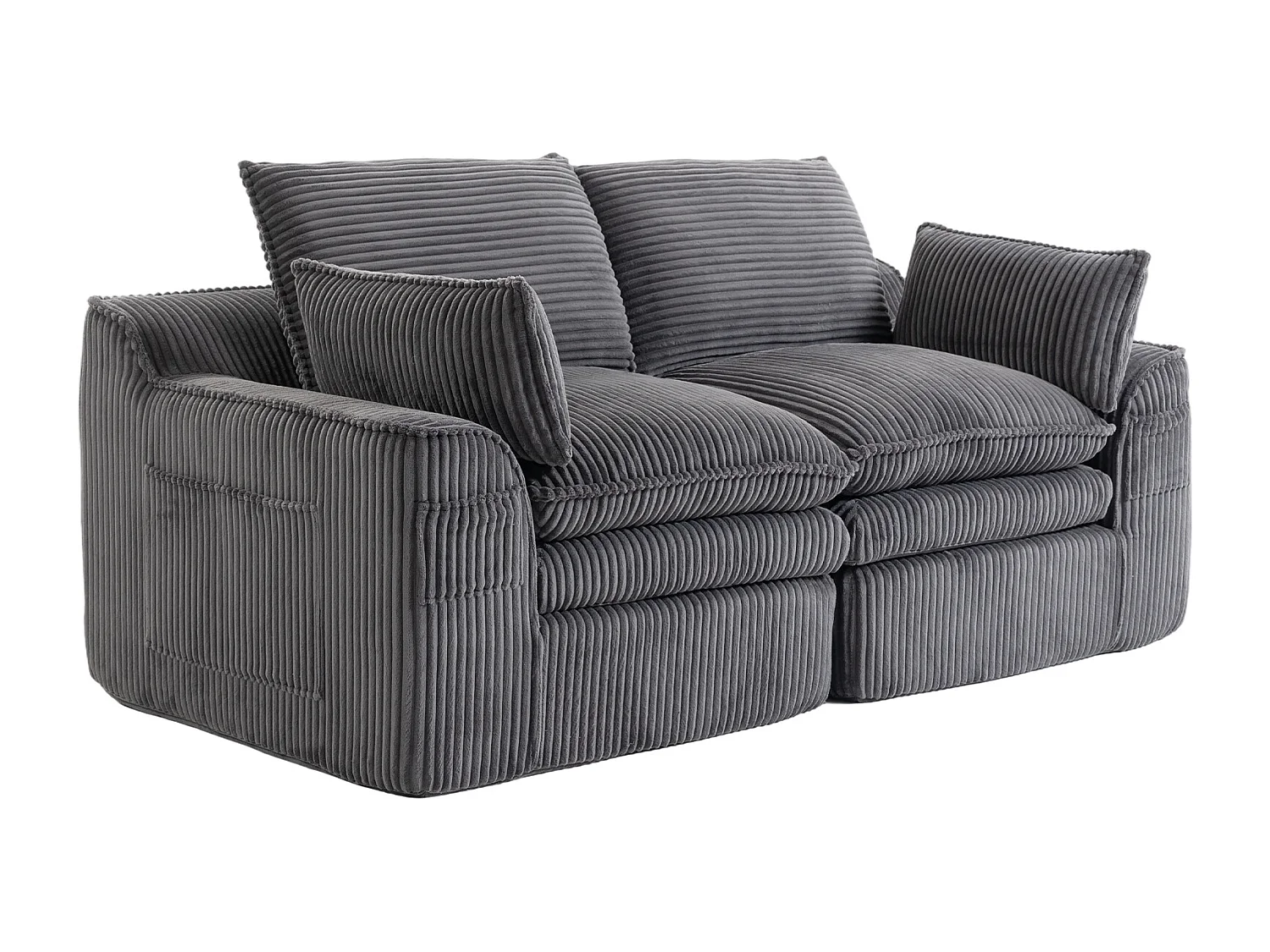 Modulaire 2-zitsbank van corduroy - 191 x 94 x 85 cm - met 1 poef + kussens + 2 opbergvakken - donkergrijs