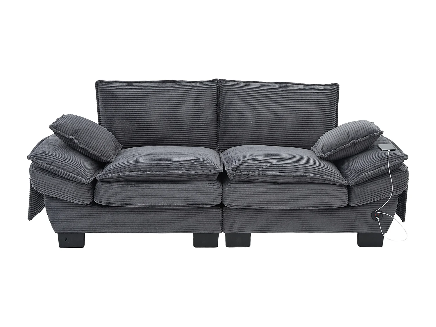 Zweisitzer-Cordsofa – 190 x 73 x 84 cm – mit USB-Anschluss und Taschen – Schaumstoffpolsterung – beige