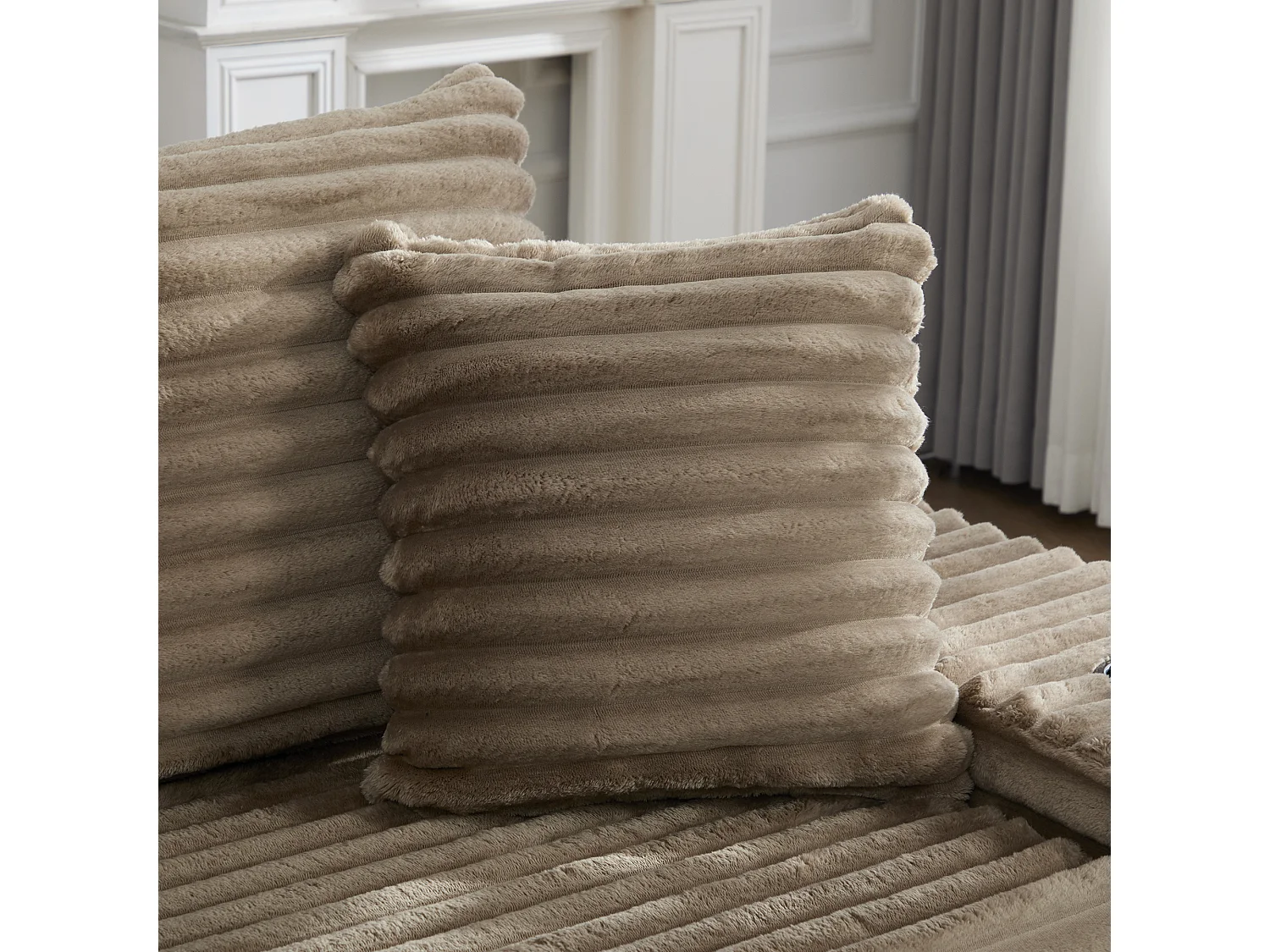 Sofá modular de 2 lugares em veludo cotelê - 107 x 38 x 34 cm - com almofadas + bolsos + porta-copos - cáqui