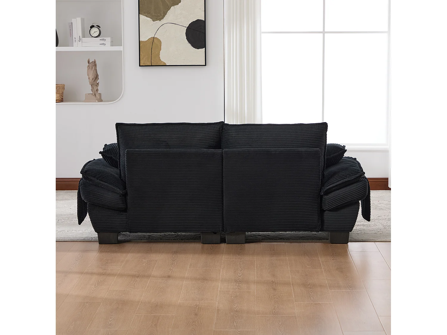 2-Sitzer-Cordsofa – 190 x 73 x 84 cm – mit USB-Anschluss und Taschen – Schaumstoffpolsterung – schwarz