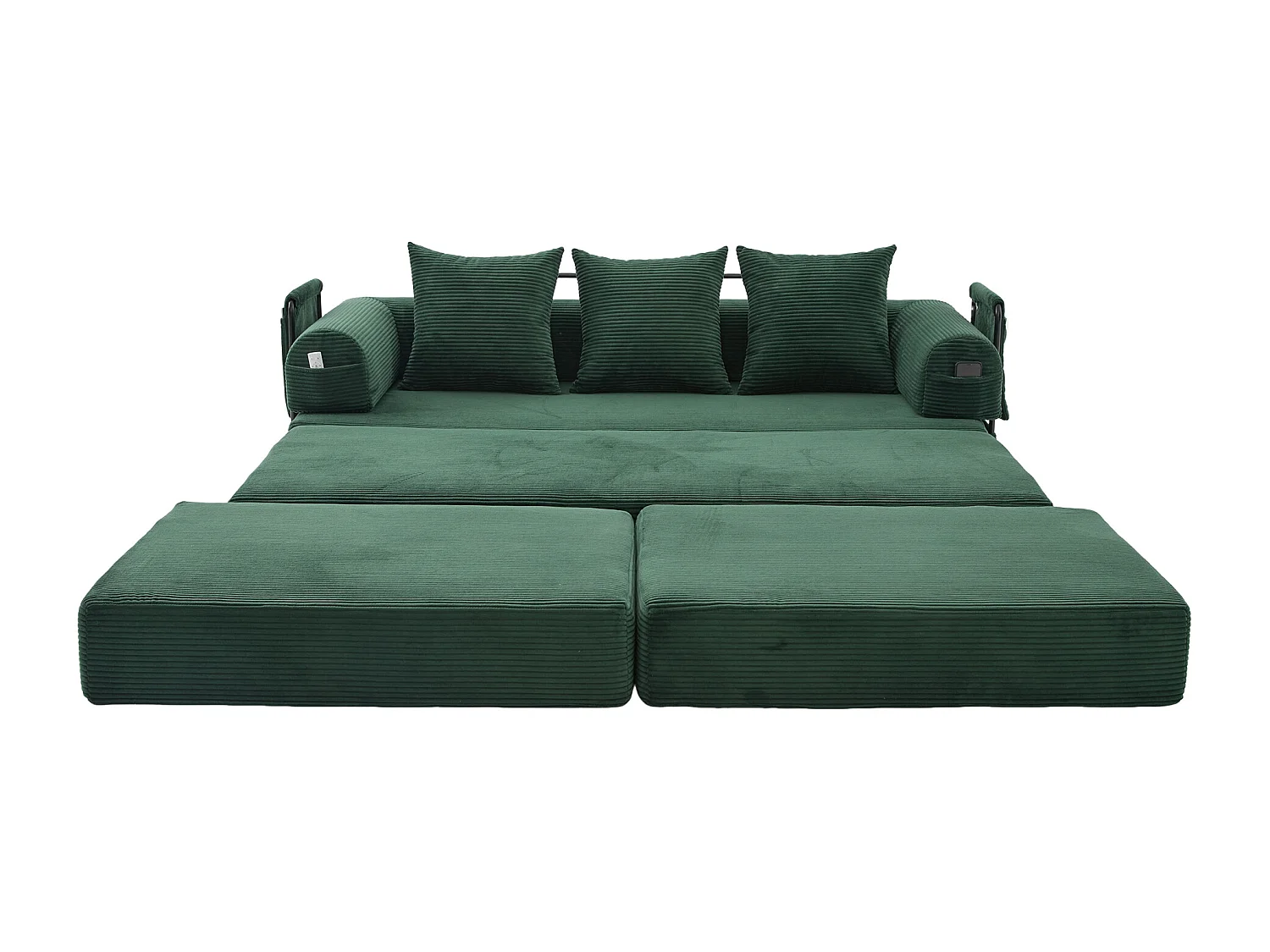 Modulaire 3-zitsbank - 200 x 190 x 67 cm - met 3 kussens + zijvak - corduroy - groen