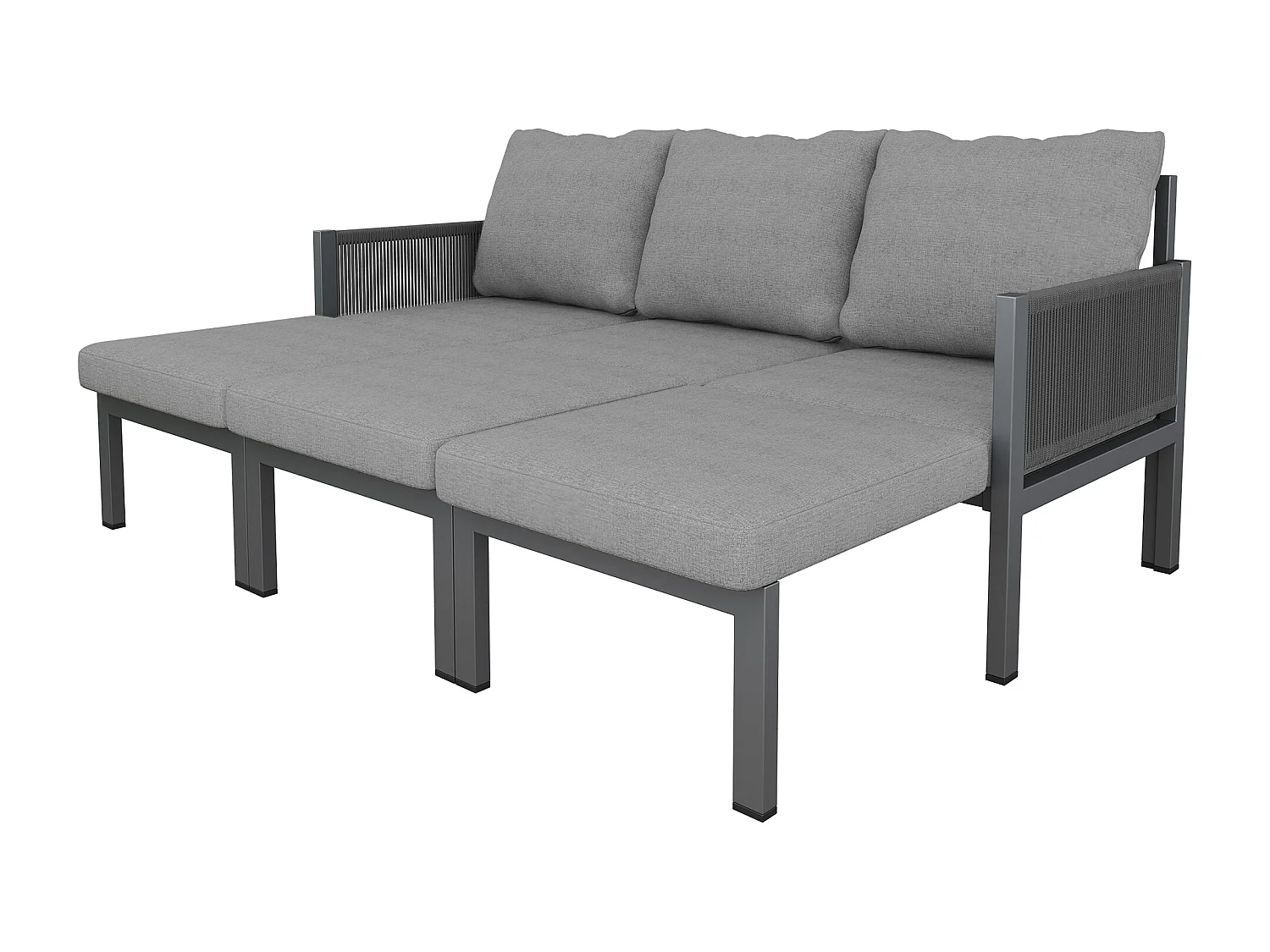 Havemøbelsæt - 3-personers sofa, der kan laves om til chaiselong - galvaniseret jern - grå