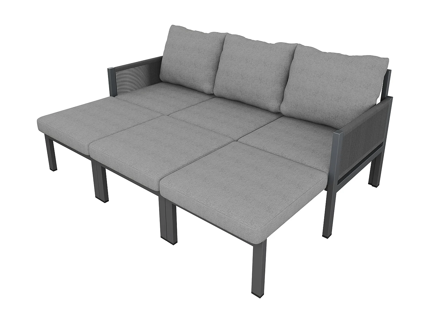 Havemøbelsæt - 3-personers sofa, der kan laves om til chaiselong - galvaniseret jern - grå