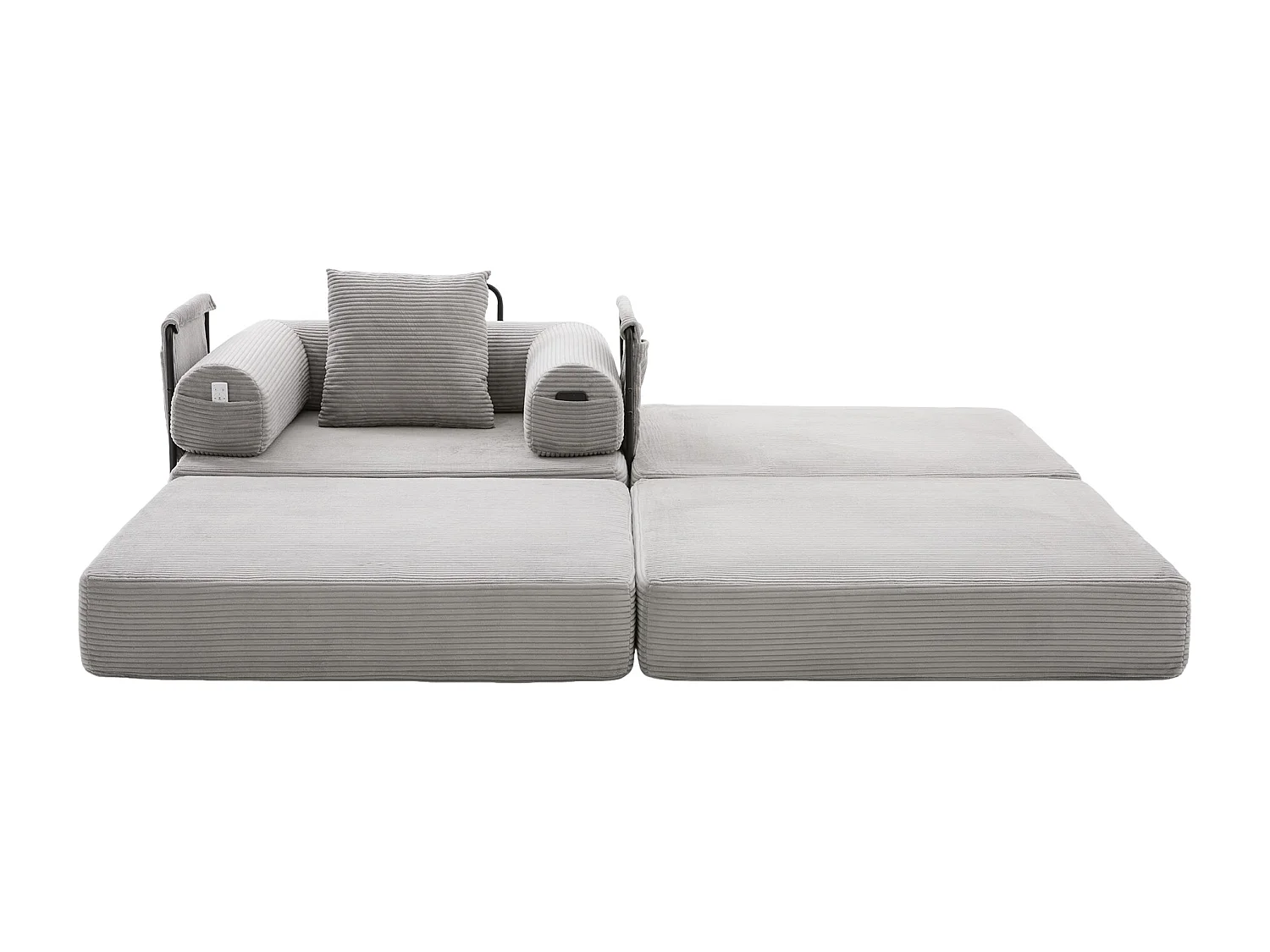 Verwandlungssessel aus Cord-Samt – 190 x 112 x 67 cm – mit Kissen und Tasche – stufenlos modular – hellgrau