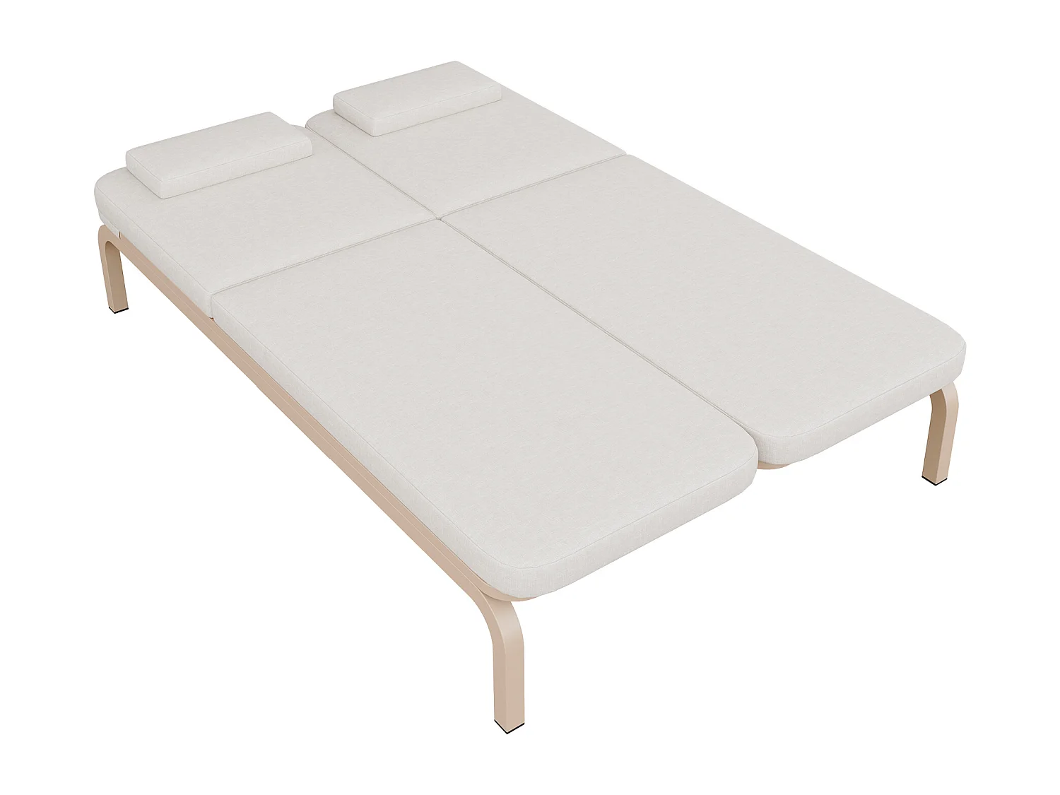 Podwójny leżak ogrodowy - 194 x 129 x 93 cm - Łóżko dzienne ze stolikiem - Regulowane oparcie - Poliester - Beżowy