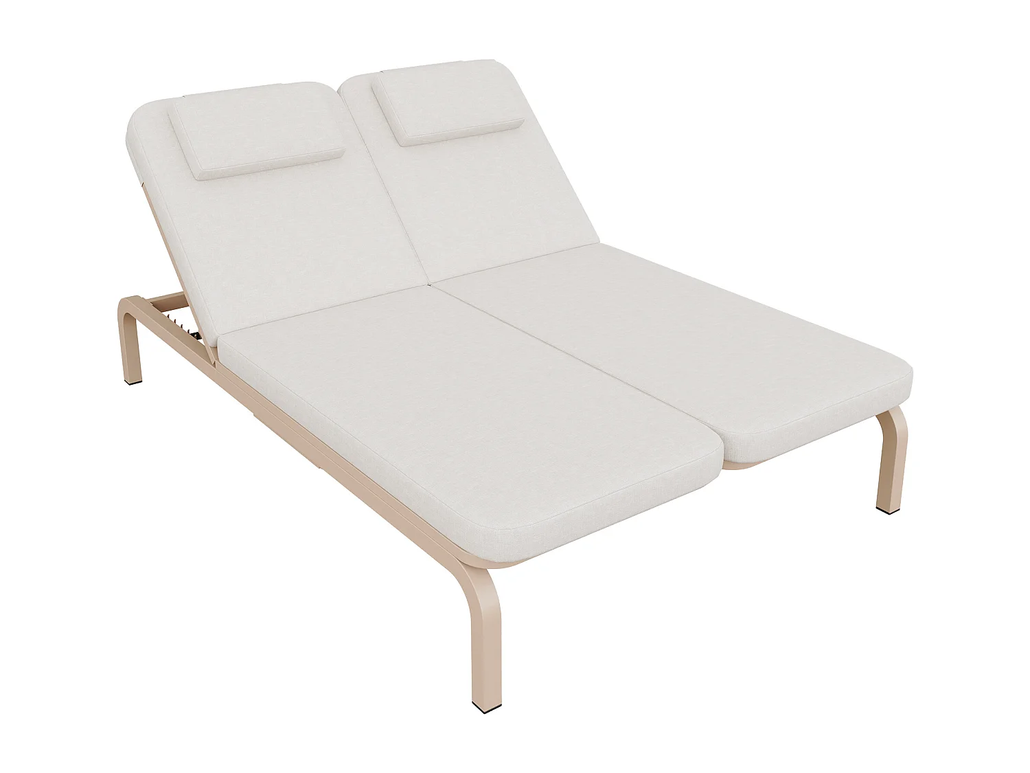 Podwójny leżak ogrodowy - 194 x 129 x 93 cm - Łóżko dzienne ze stolikiem - Regulowane oparcie - Poliester - Beżowy