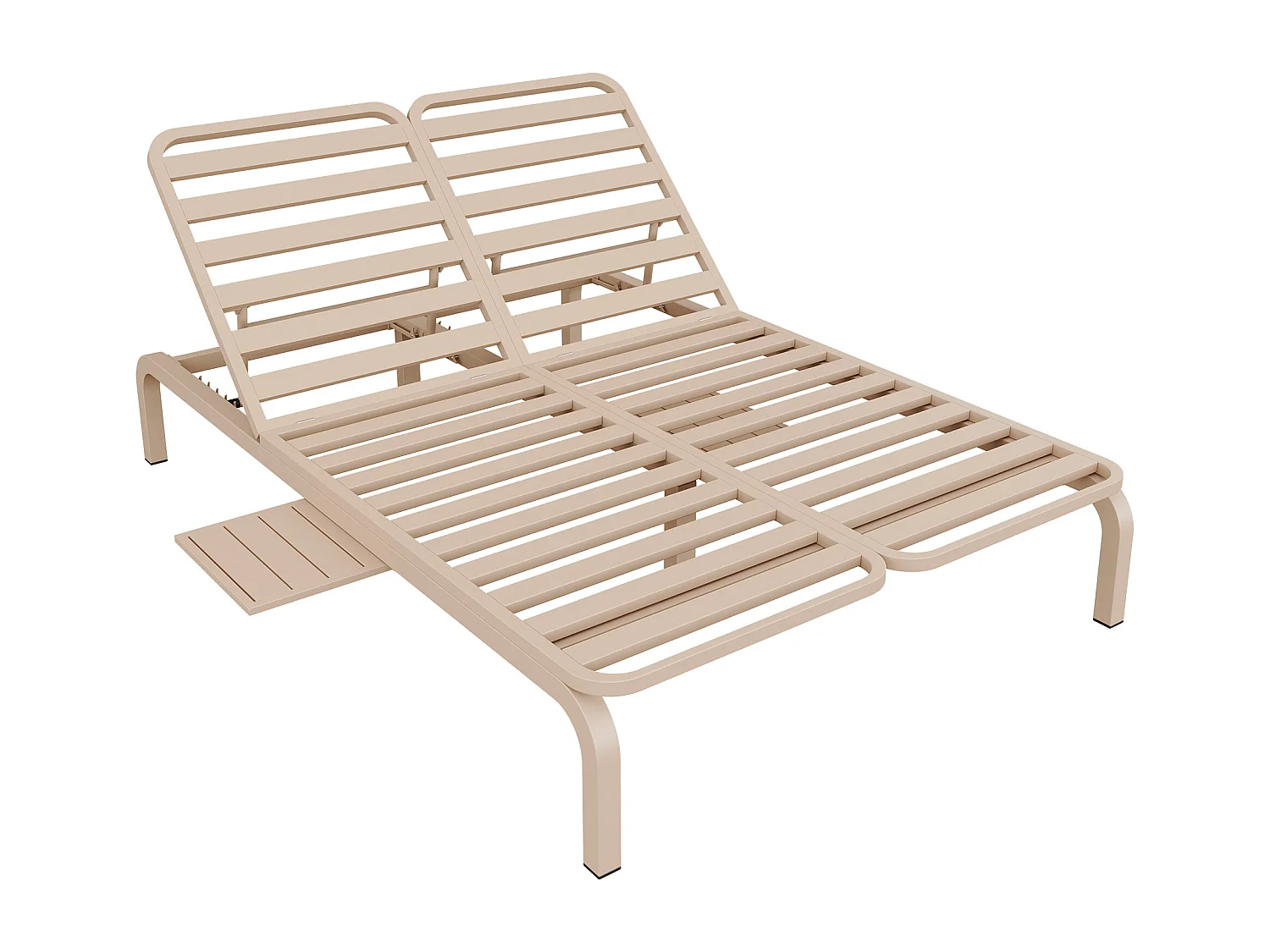 Podwójny leżak ogrodowy - 194 x 129 x 93 cm - Łóżko dzienne ze stolikiem - Regulowane oparcie - Poliester - Beżowy