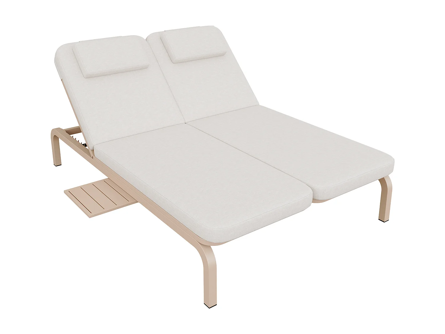 Podwójny leżak ogrodowy - 194 x 129 x 93 cm - Łóżko dzienne ze stolikiem - Regulowane oparcie - Poliester - Beżowy