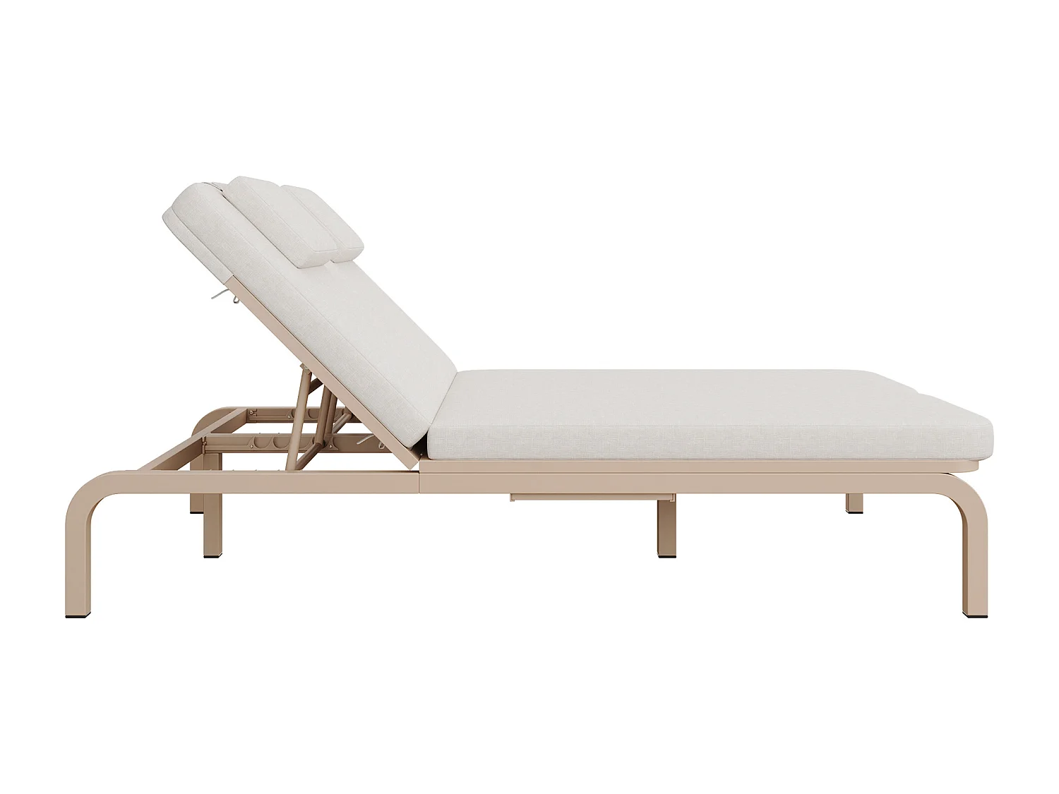 Podwójny leżak ogrodowy - 194 x 129 x 93 cm - Łóżko dzienne ze stolikiem - Regulowane oparcie - Poliester - Beżowy