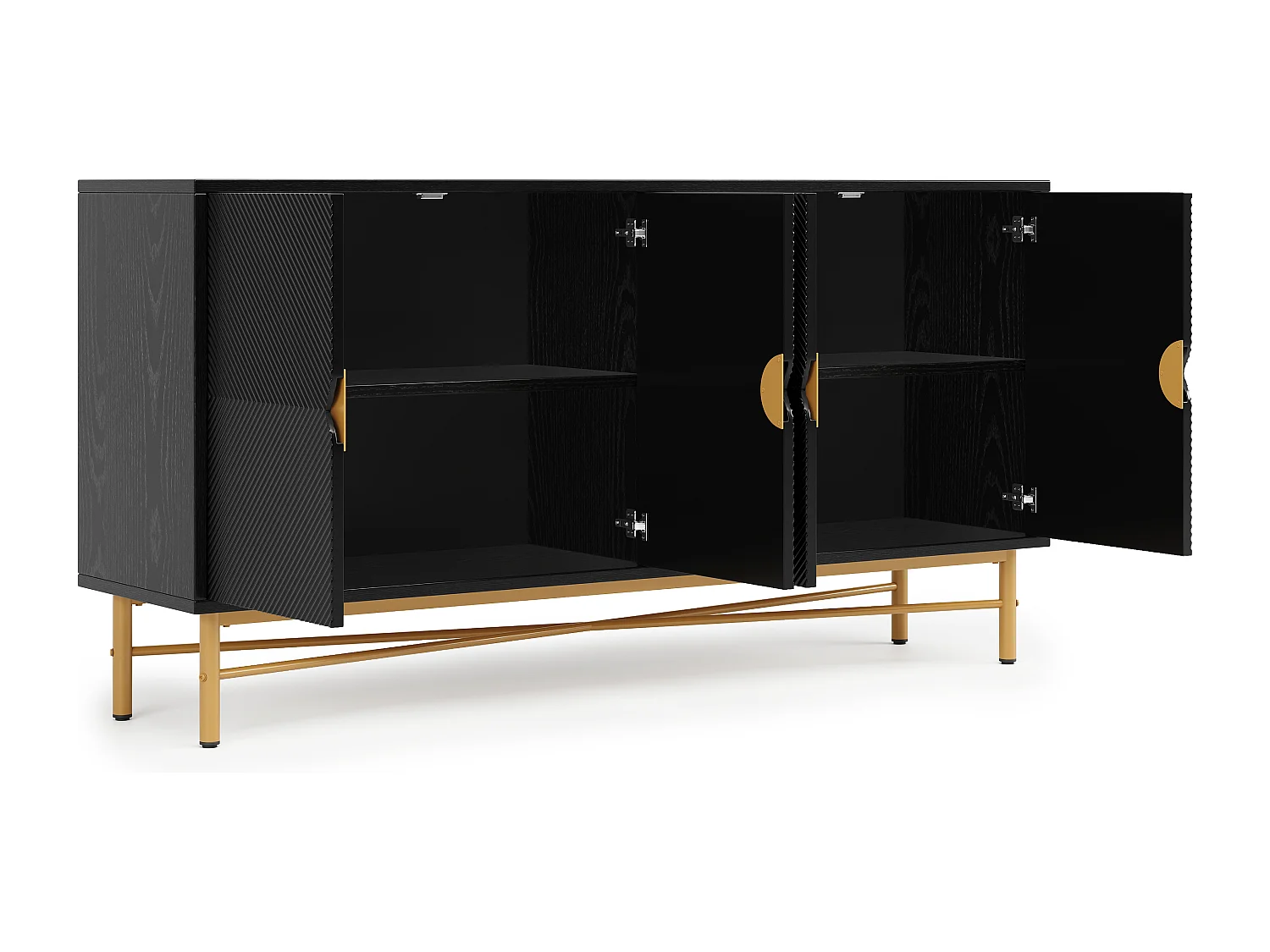 Credenza testurizzata - 160 x 40 x 82 cm - con 4 ante - gambe laccate lucide - truciolato - nero