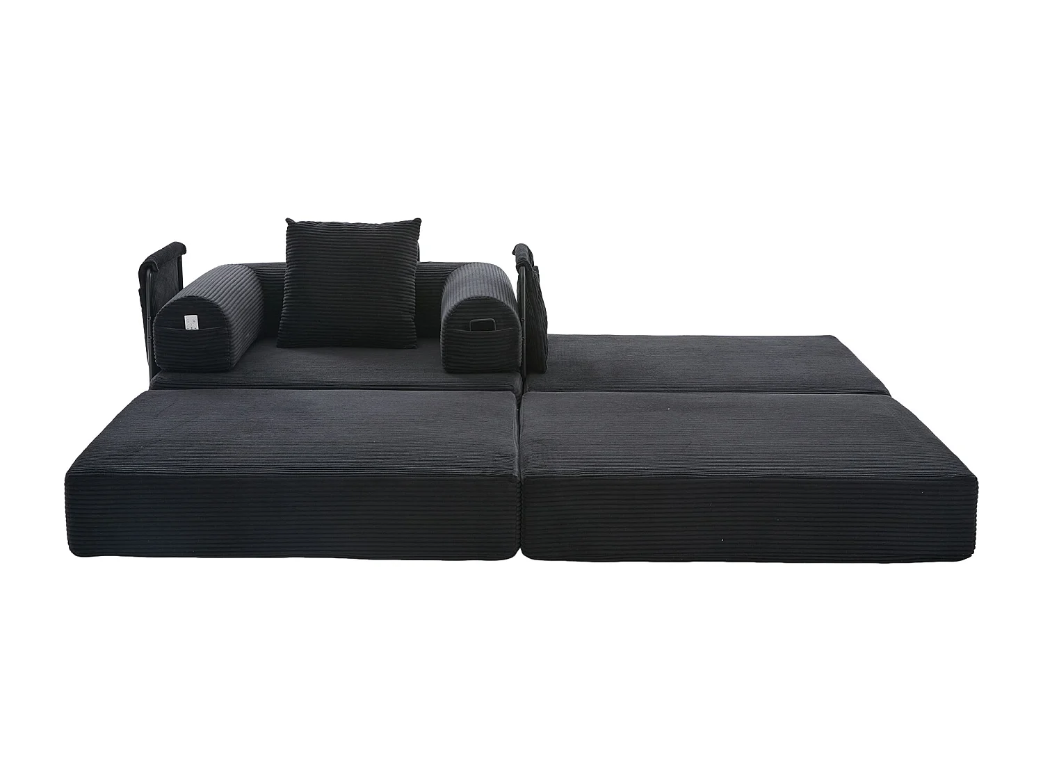 Verwandlungssessel aus Cord-Samt – 190 x 112 x 67 cm – mit Kissen und Tasche – stufenlos modular – schwarz