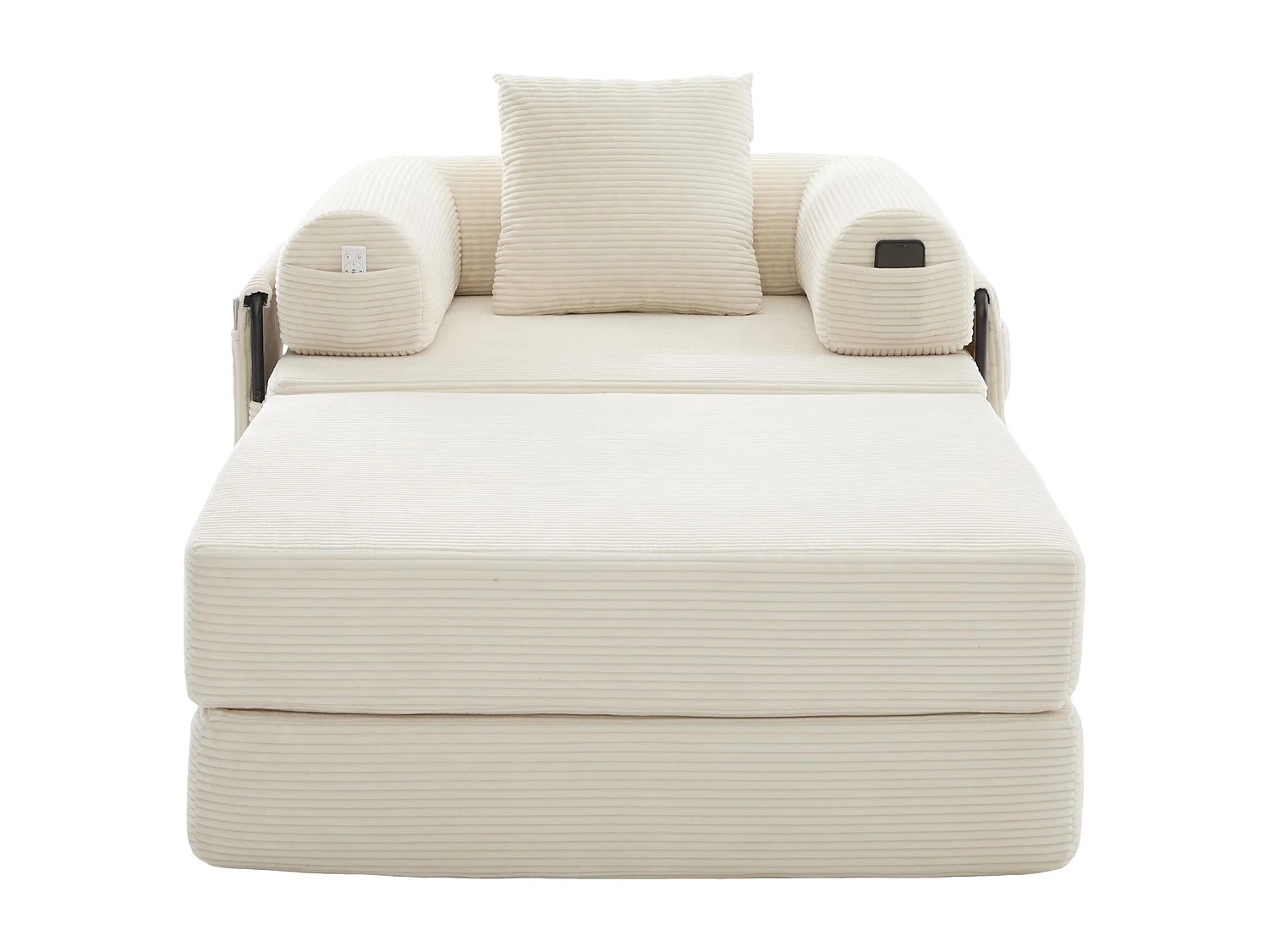 Sillón convertible de pana - 190 x 112 x 67 cm - con cojines + bolsillo - infinitamente modular - beige