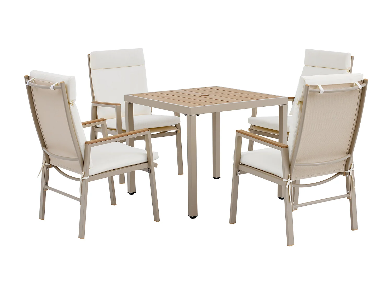 Ensemble table et chaise de jardin 4 places - avec 1 table + 4 chaises - structure en fer galvanisé - métal - beige