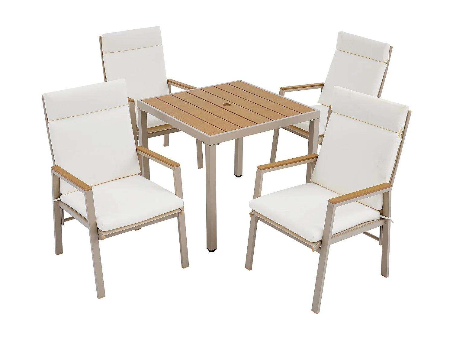 Ensemble table et chaise de jardin 4 places - avec 1 table + 4 chaises - structure en fer galvanisé - métal - beige