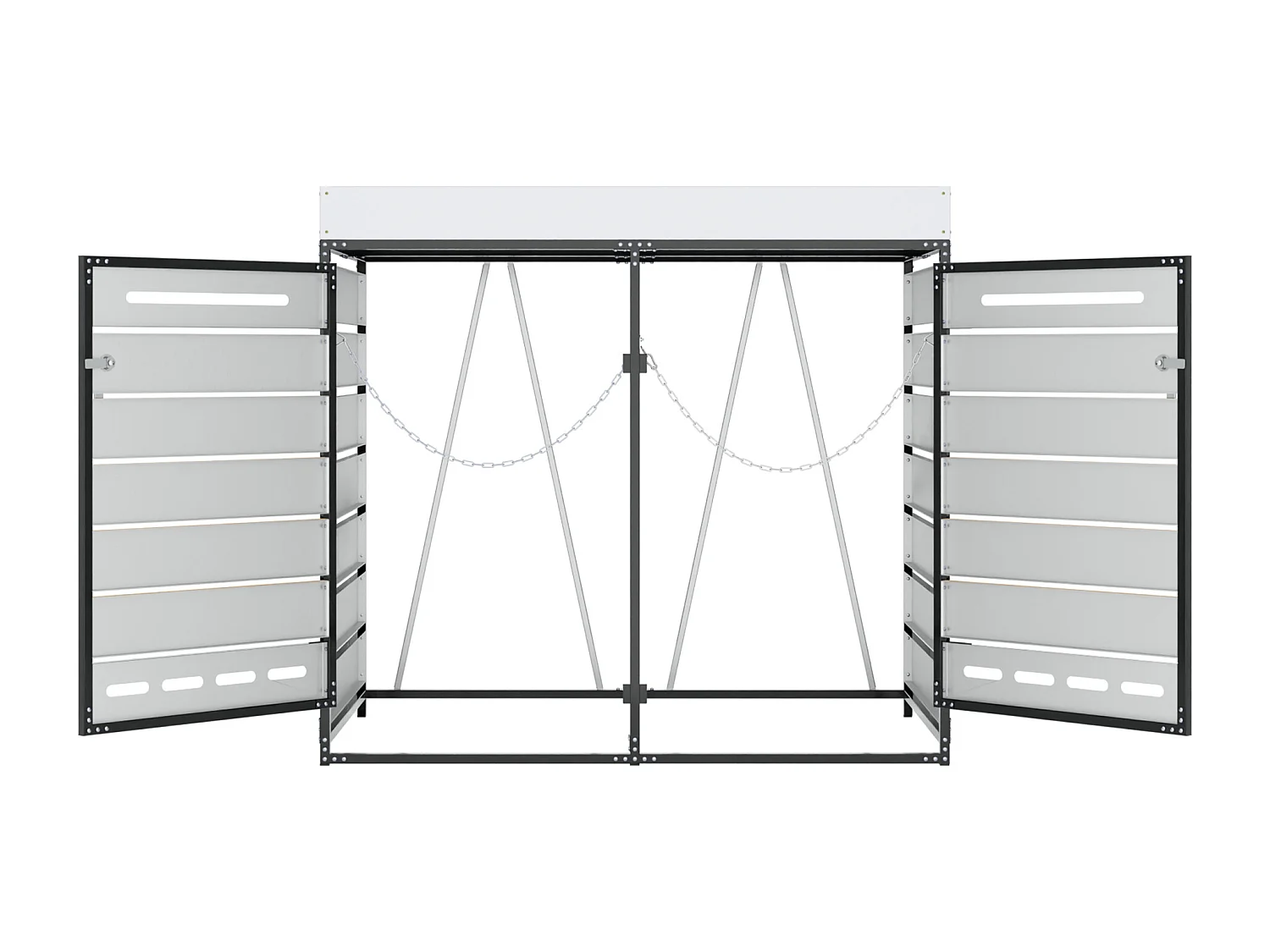 Caseta para 2 contenedores de jardín - 131 x 79 x 120 cm - con jardinera + cerradura + 2 puertas - metal - negro