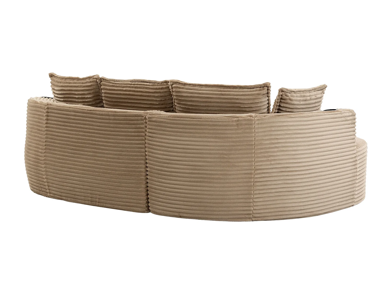 Canapé 3 places en velours côtelé - 250 x 152 x 82 cm - avec porte-gobelet + poche + coussins - kaki