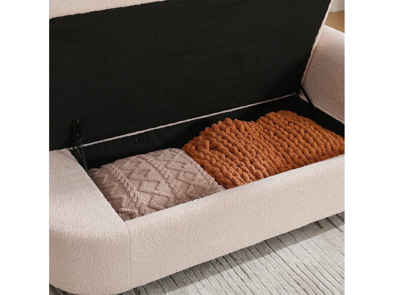 Méridienne moderne de dossier ondulé - 134 x 64 x 70 cm - avec rangement + coussins - rose