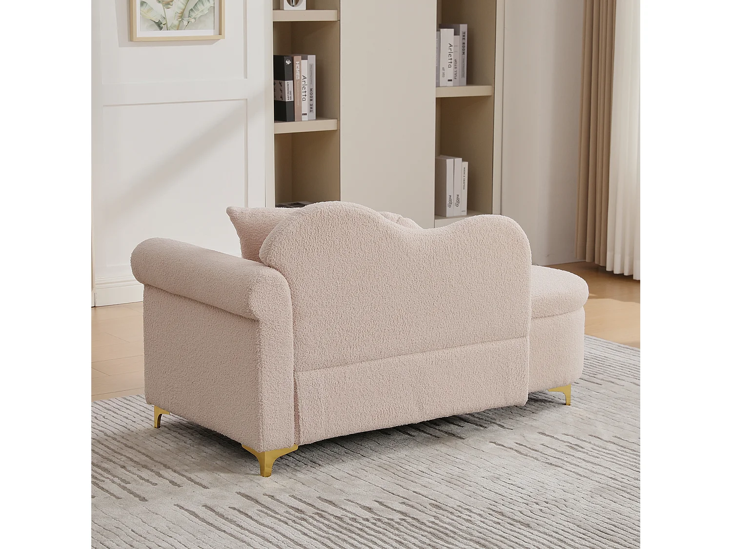 Méridienne moderne de dossier ondulé - 134 x 64 x 70 cm - avec rangement + coussins - rose