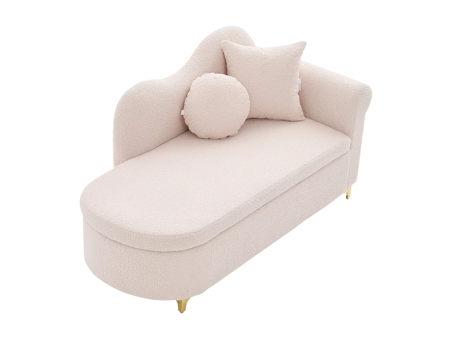 Méridienne moderne de dossier ondulé - 134 x 64 x 70 cm - avec rangement + coussins - rose