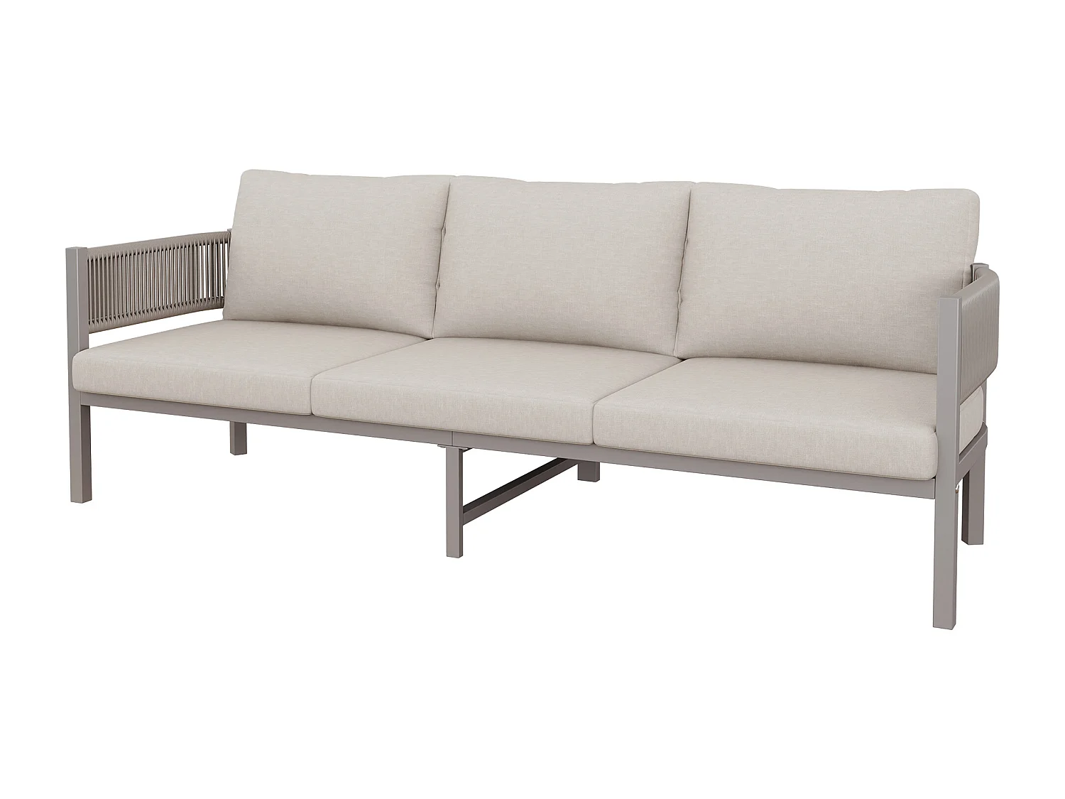 Ensemble salon de jardin 6 places - avec canapé + 1 table + 2 fauteuils + 1 banc + coussins - métal + Polyester - beige