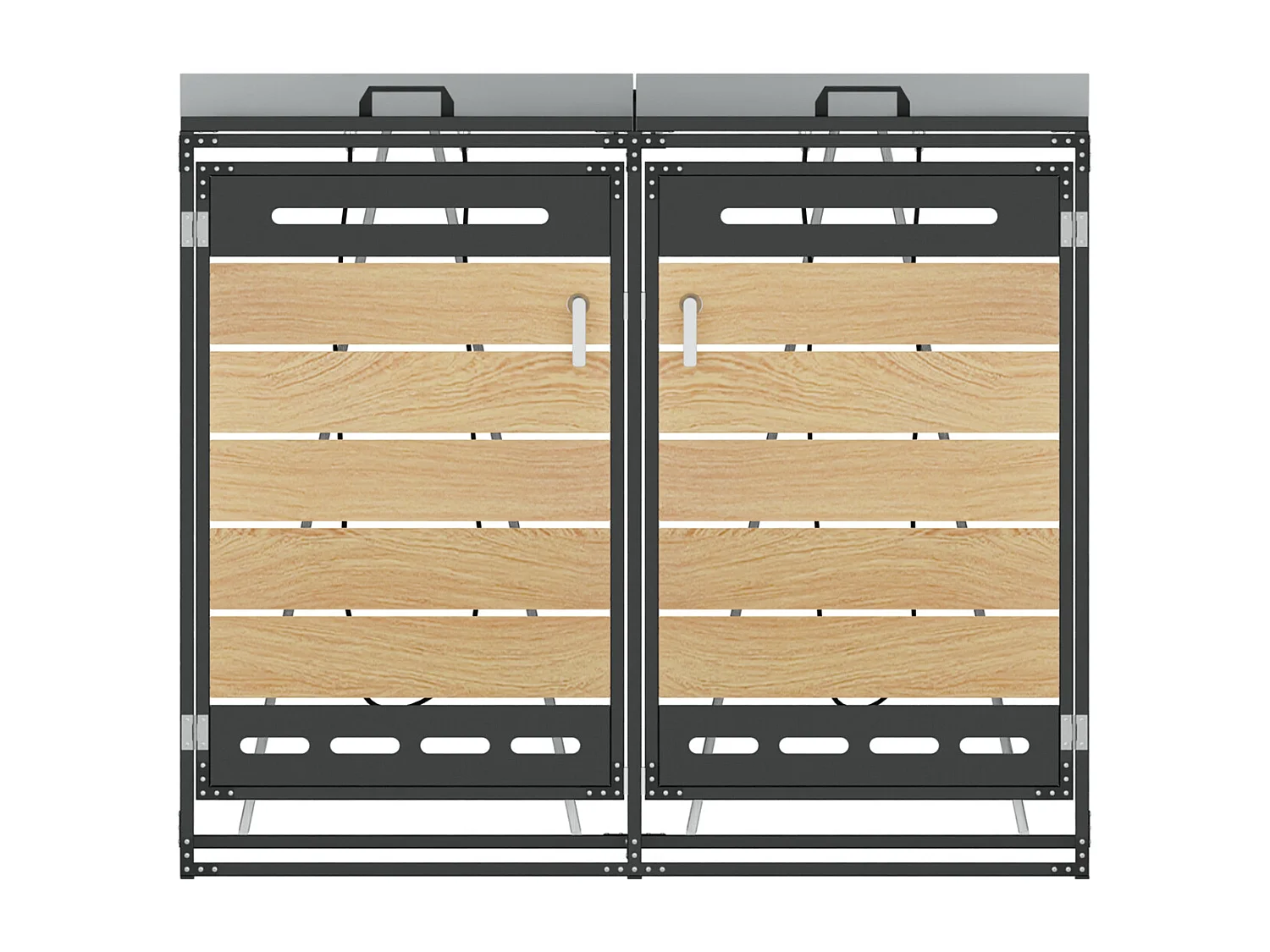 Cobertizo para 2 contenedores de jardín - 131 x 79 x 116 cm - con tapa hidráulica + cerradura + 2 puertas - metal - negro