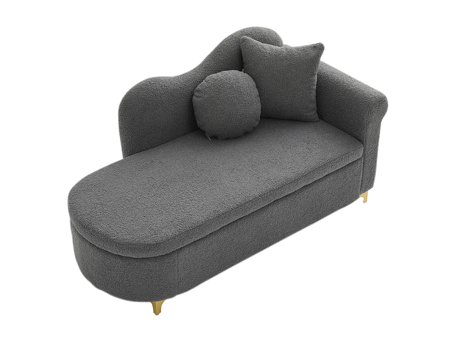 Méridienne moderne de dossier ondulé - 134 x 64 x 70 cm - avec rangement + coussins - gris