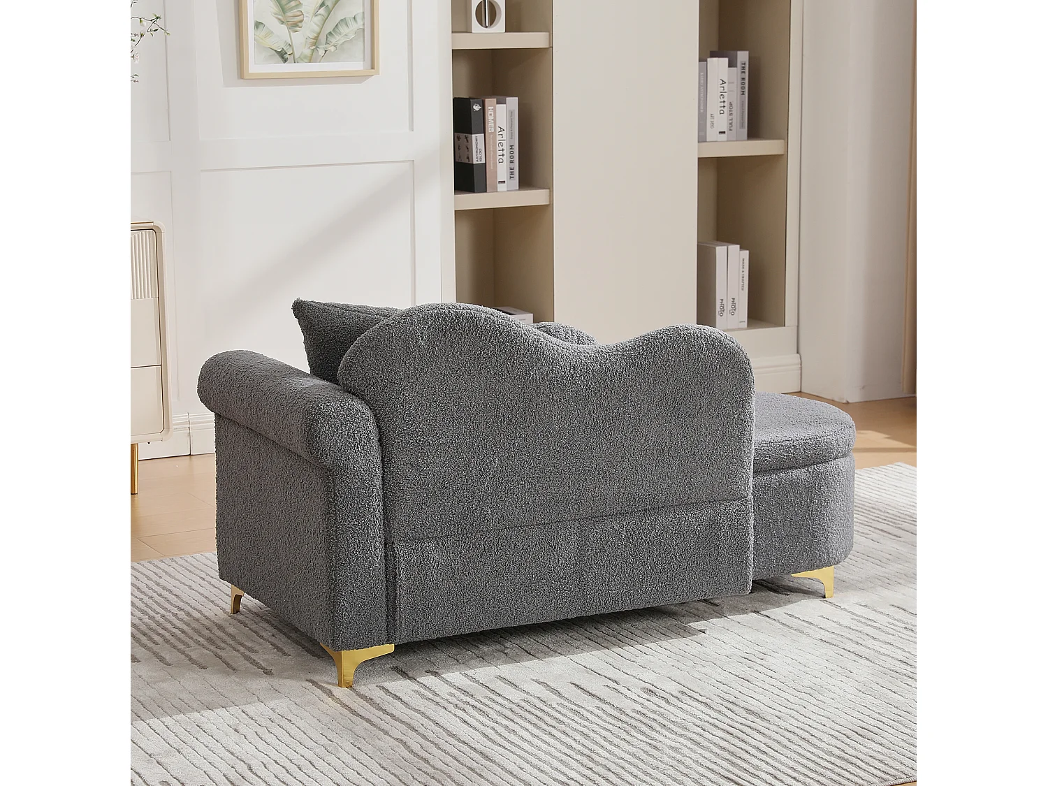 Méridienne moderne de dossier ondulé - 134 x 64 x 70 cm - avec rangement + coussins - gris