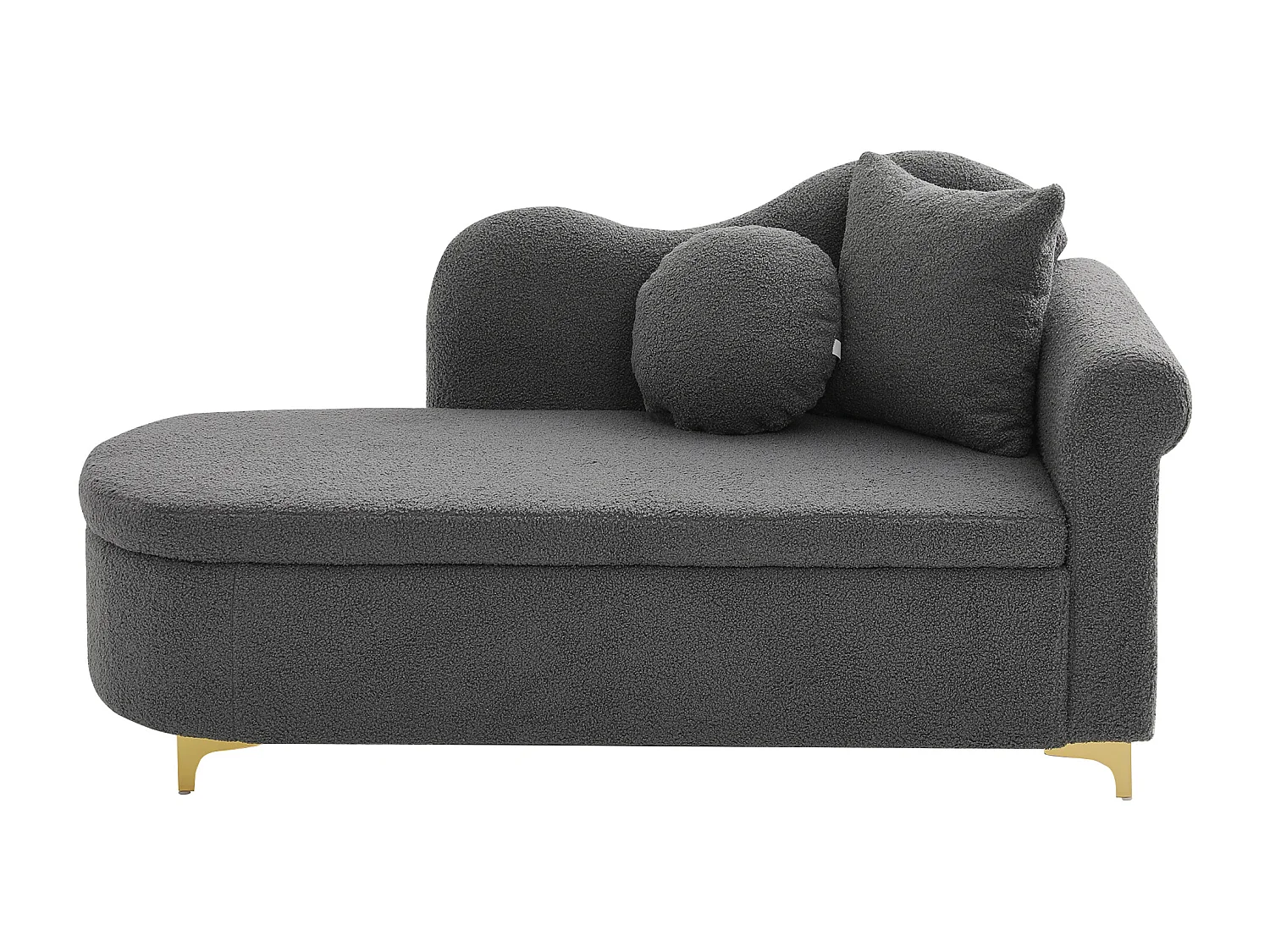 Méridienne moderne de dossier ondulé - 134 x 64 x 70 cm - avec rangement + coussins - gris