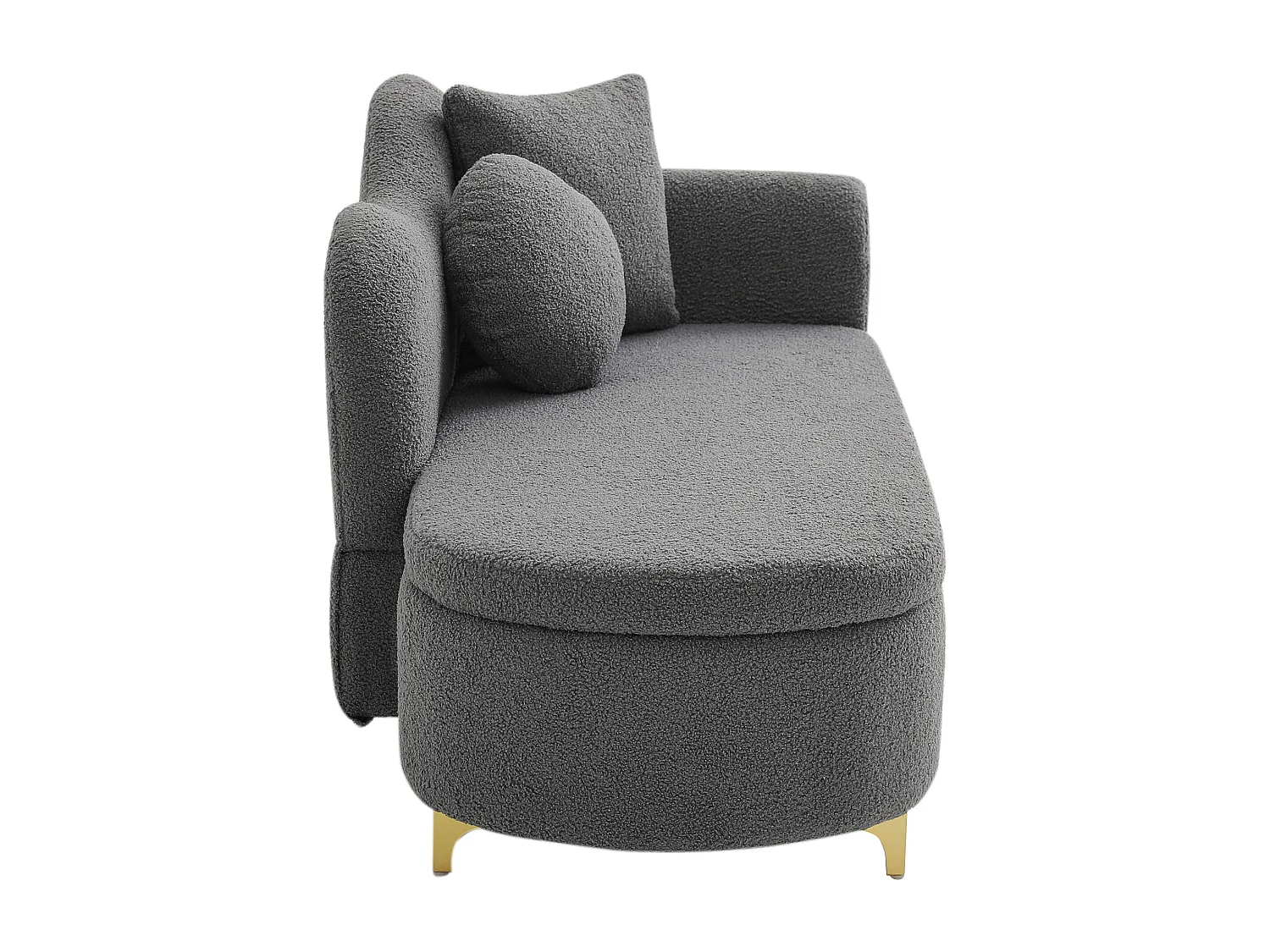 Méridienne moderne de dossier ondulé - 134 x 64 x 70 cm - avec rangement + coussins - gris