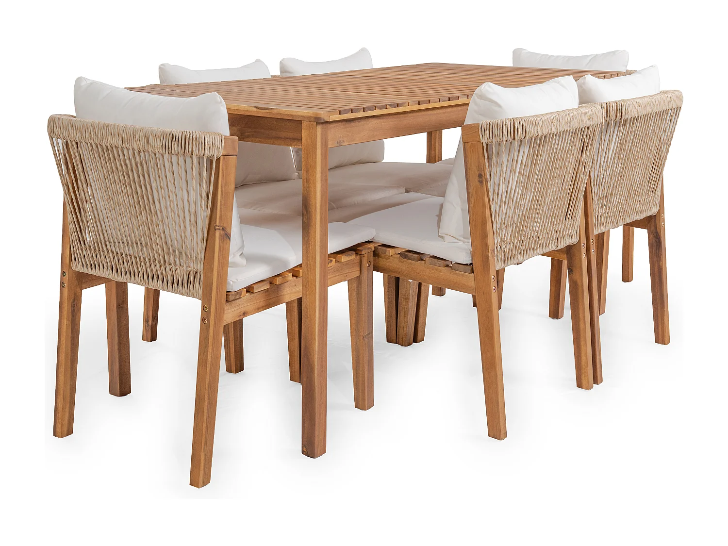 Ensemble table et chaise de jardin 6 places - avec 1 table + 6 chaises - Structure et plateau en bois massif - beige