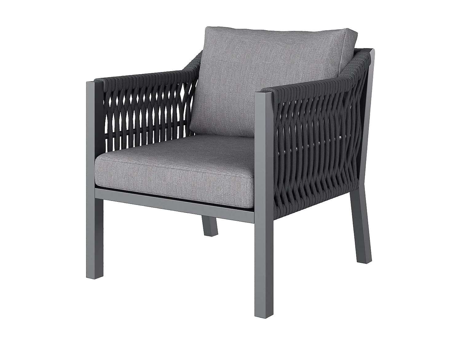 Ensemble salon de jardin 8 places - avec canapé d'angle + 1 table + 2 fauteuils - métal + Polyester - gris