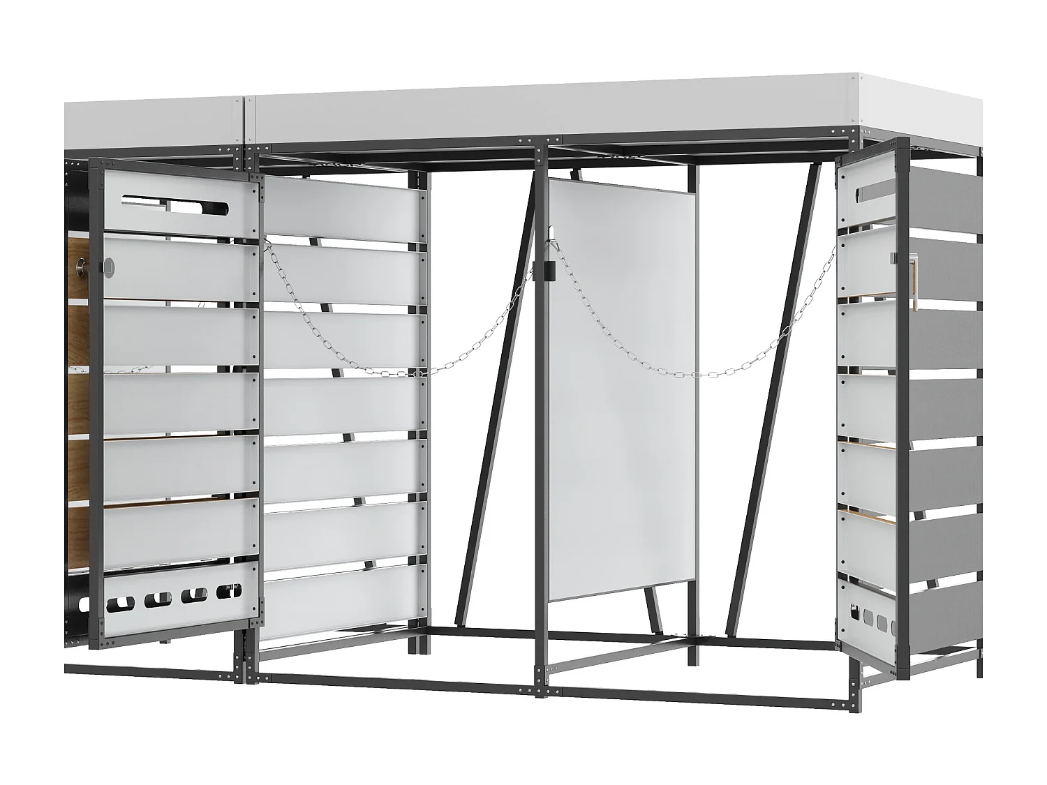 Cobertizo para 4 contenedores de jardín - 2 x 131 x 79 x 120 cm - con jardinera + cerradura + 2 puertas - metal - negro