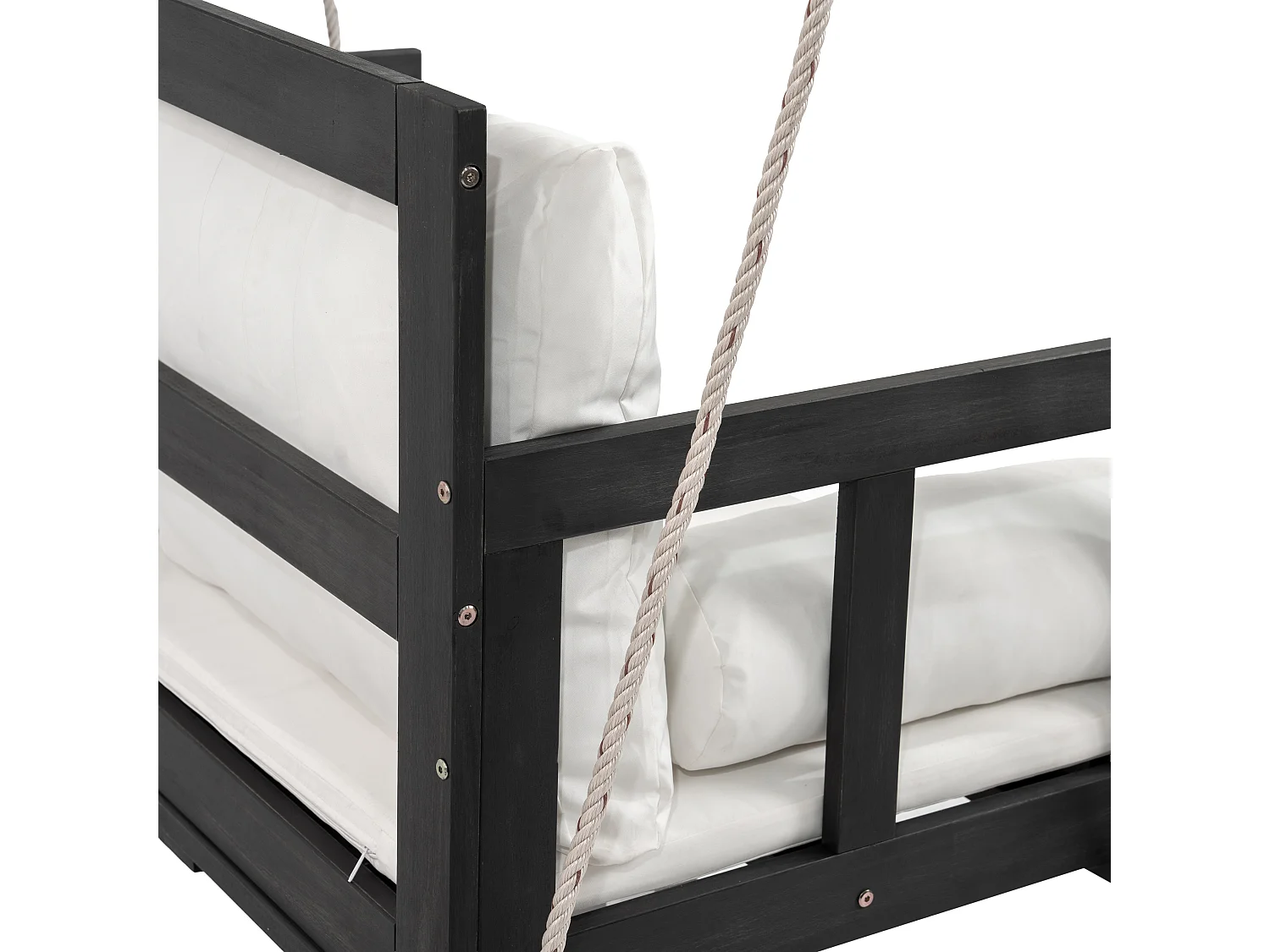 Cadeira de jardim dupla suspensa - 136 x 63 x 65 cm - com almofada + 2 cordas (estrutura não incluída) - acácia - preta