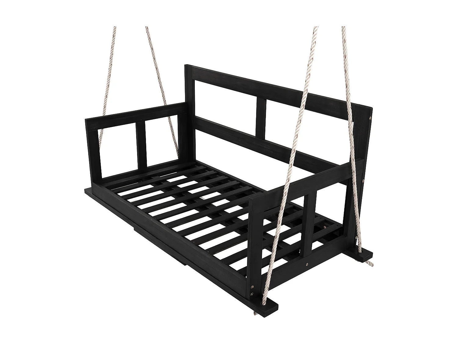 Cadeira de jardim dupla suspensa - 136 x 63 x 65 cm - com almofada + 2 cordas (estrutura não incluída) - acácia - preta