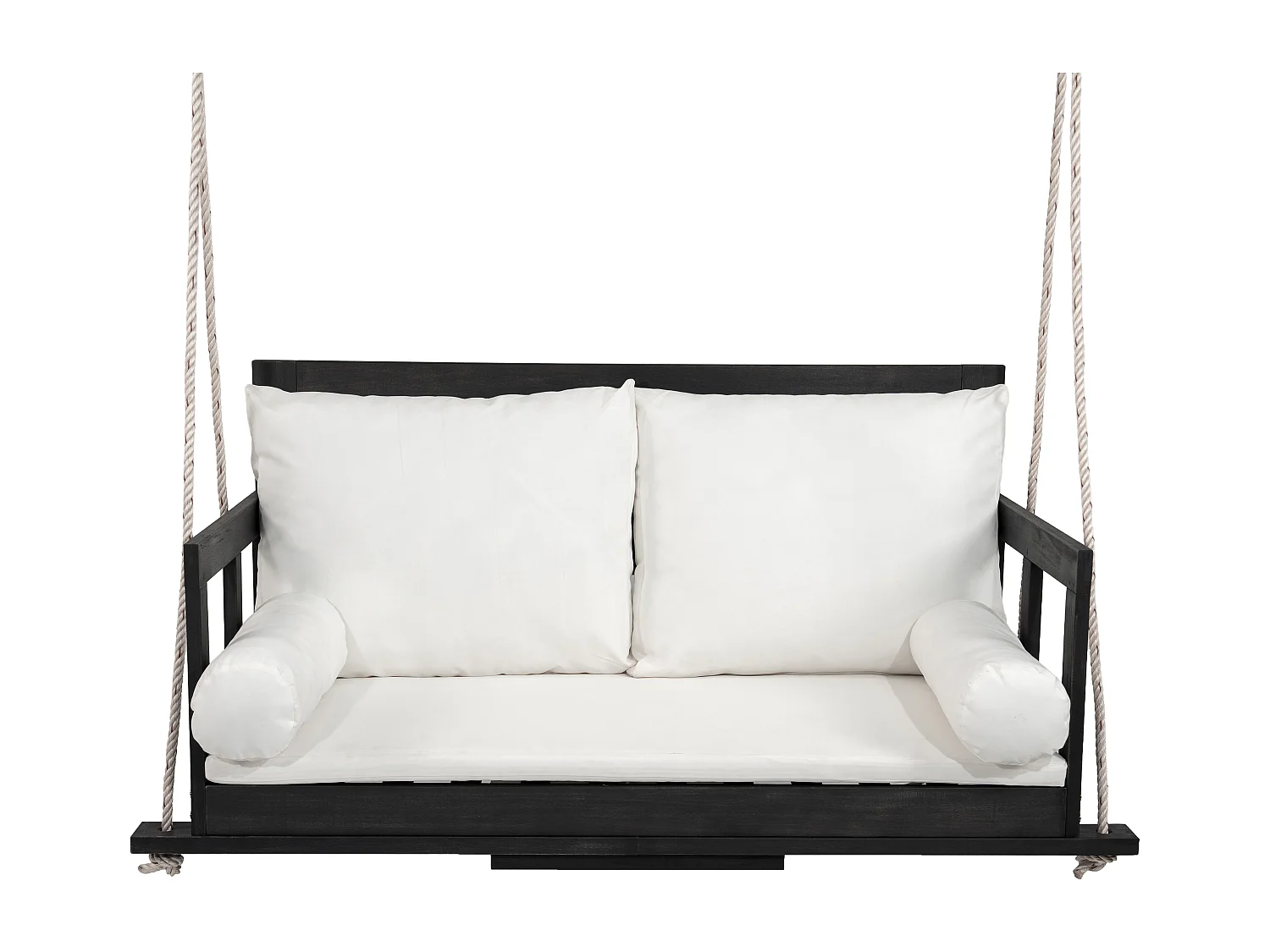 Cadeira de jardim dupla suspensa - 136 x 63 x 65 cm - com almofada + 2 cordas (estrutura não incluída) - acácia - preta