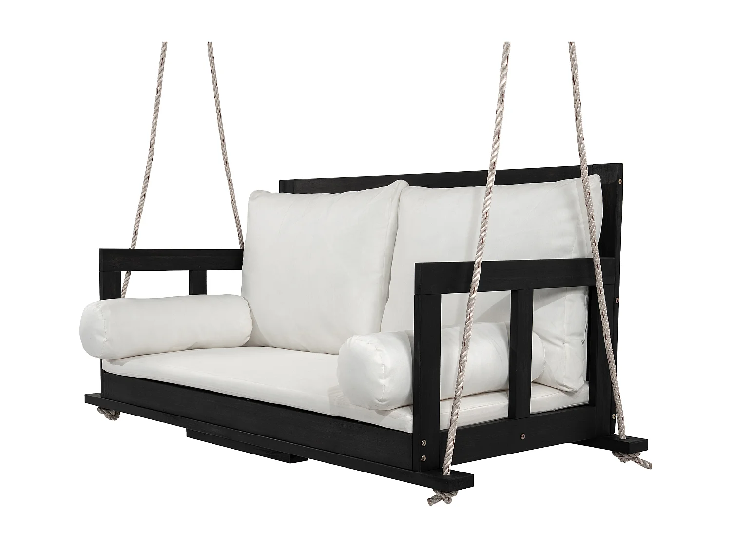 Cadeira de jardim dupla suspensa - 136 x 63 x 65 cm - com almofada + 2 cordas (estrutura não incluída) - acácia - preta