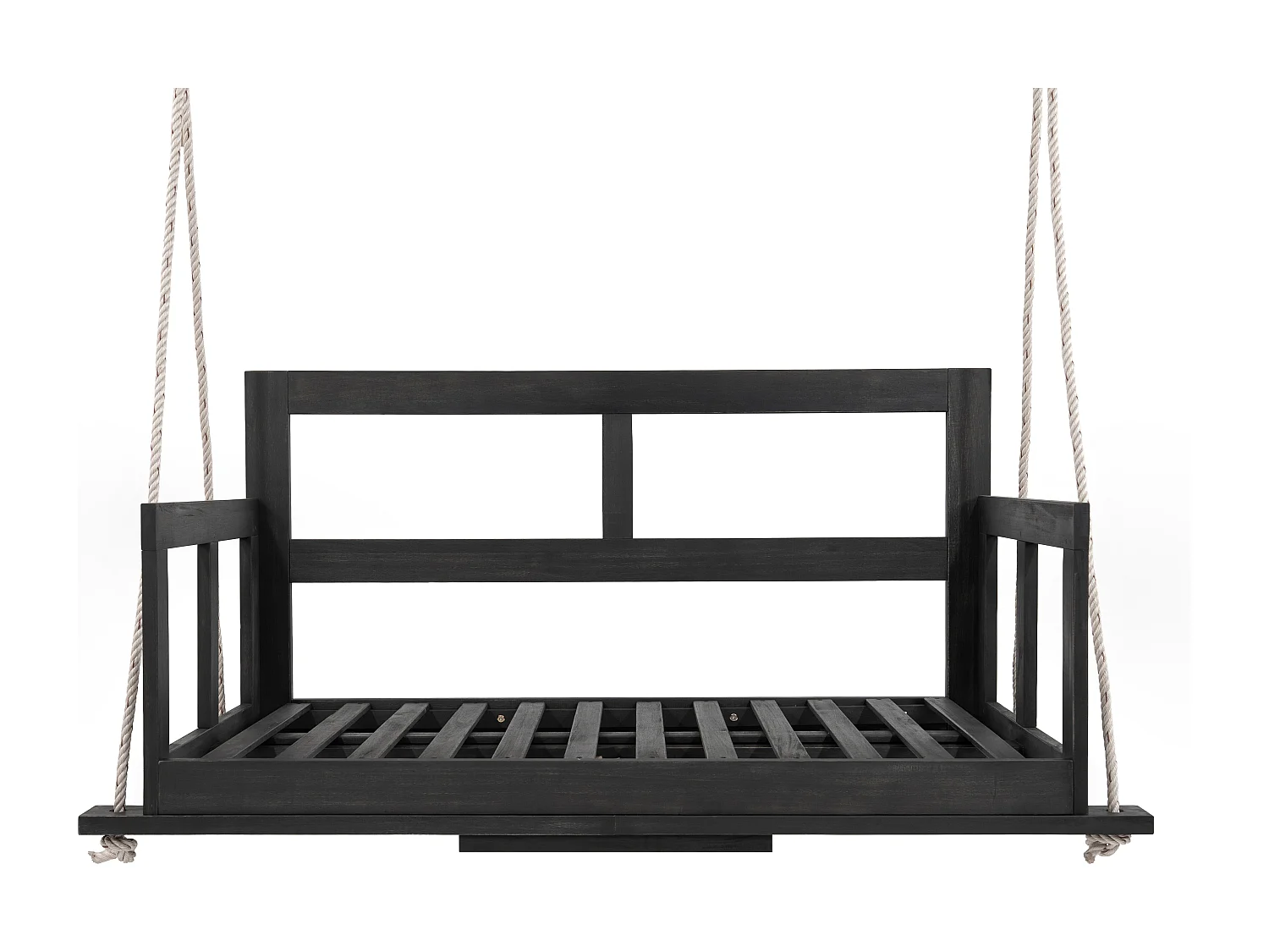 Cadeira de jardim dupla suspensa - 136 x 63 x 65 cm - com almofada + 2 cordas (estrutura não incluída) - acácia - preta