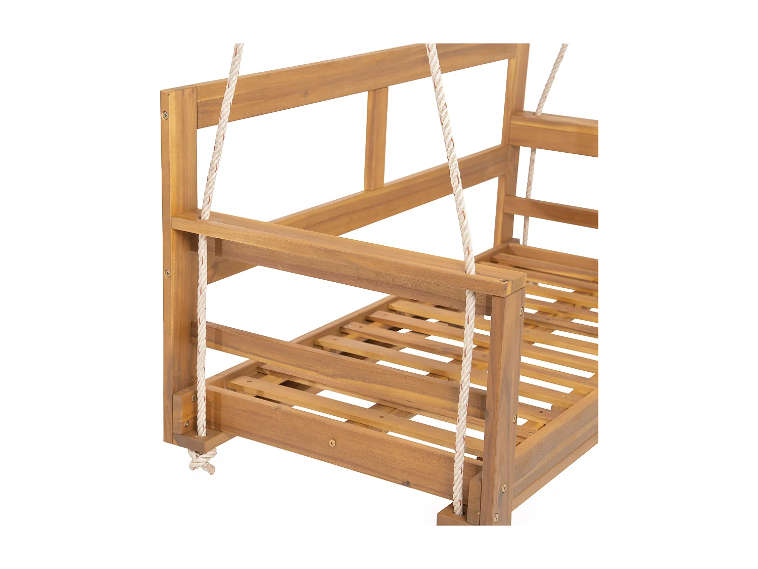 Cadeira de jardim dupla suspensa - 129 x 62 x 60 cm - com almofada + 2 cordas (estrutura não incluída) - acácia - natural