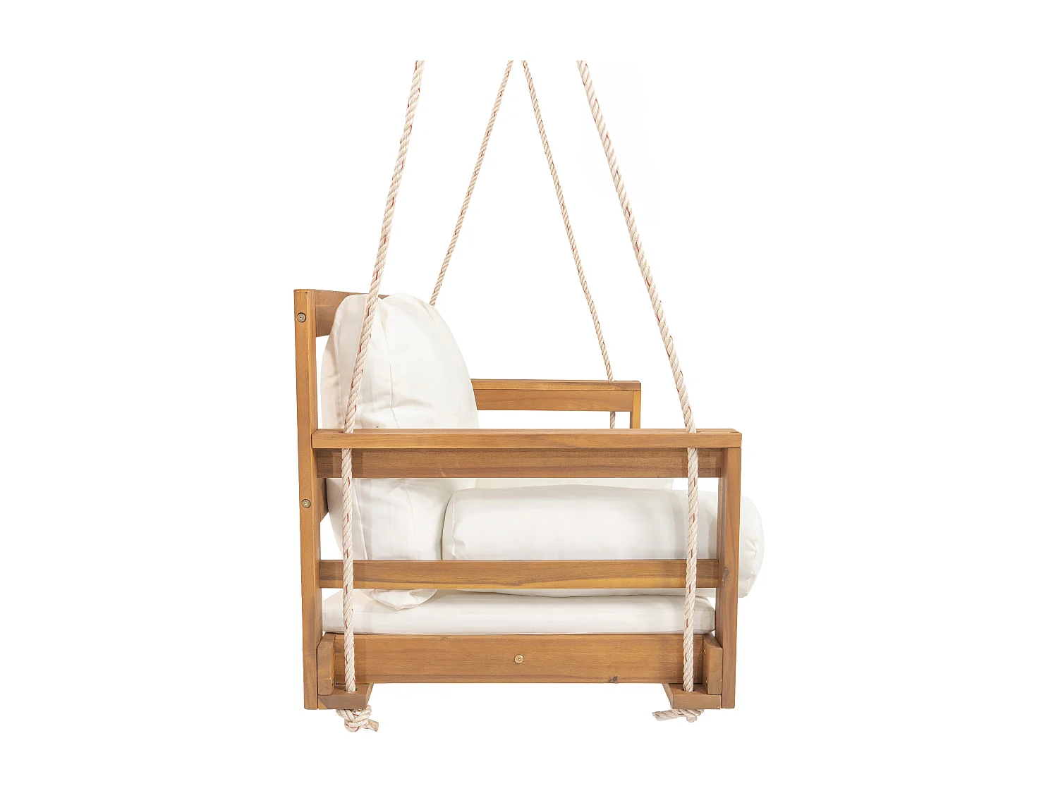 Cadeira de jardim dupla suspensa - 129 x 62 x 60 cm - com almofada + 2 cordas (estrutura não incluída) - acácia - natural