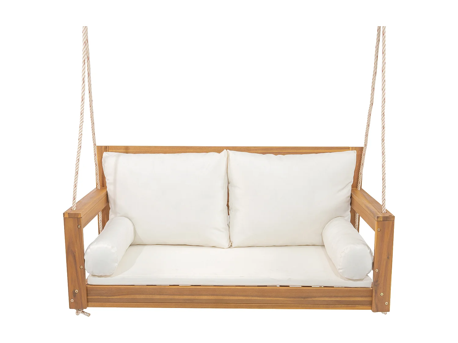 Cadeira de jardim dupla suspensa - 129 x 62 x 60 cm - com almofada + 2 cordas (estrutura não incluída) - acácia - natural