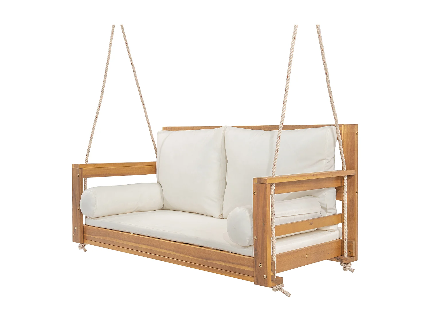 Cadeira de jardim dupla suspensa - 129 x 62 x 60 cm - com almofada + 2 cordas (estrutura não incluída) - acácia - natural