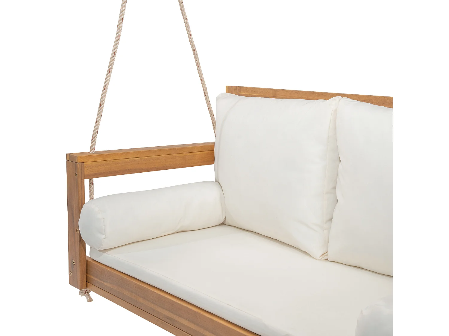 Cadeira de jardim dupla suspensa - 129 x 62 x 60 cm - com almofada + 2 cordas (estrutura não incluída) - acácia - natural