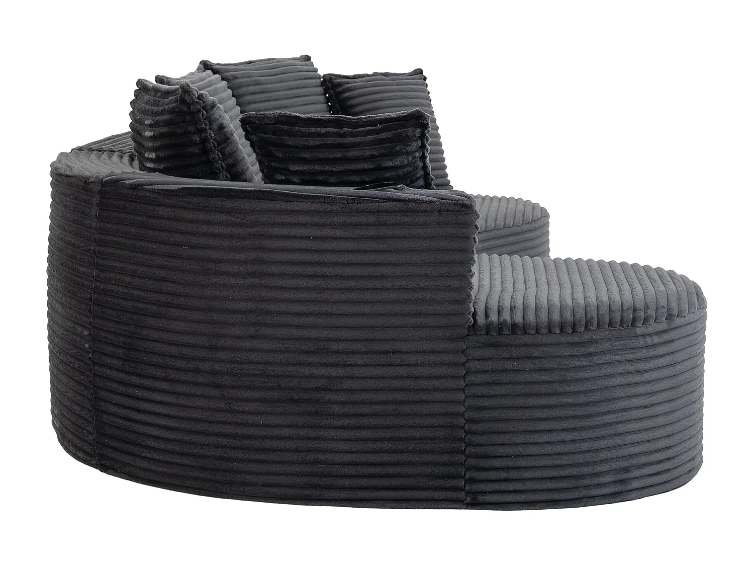 Canapé 3 places en velours côtelé - 250 x 152 x 82 cm - avec porte-gobelet + poche + coussins - gris foncé